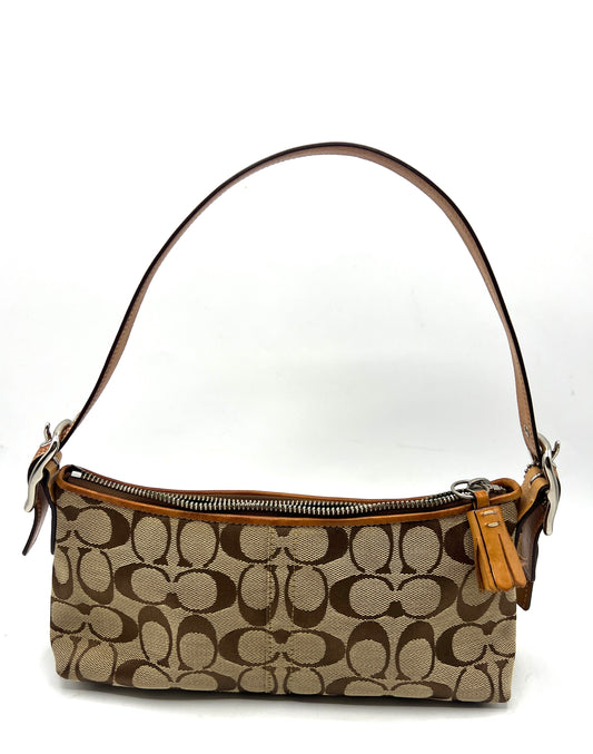 Coach Signature “C” Demi Shoulder Bag – Beige with Leather Trim