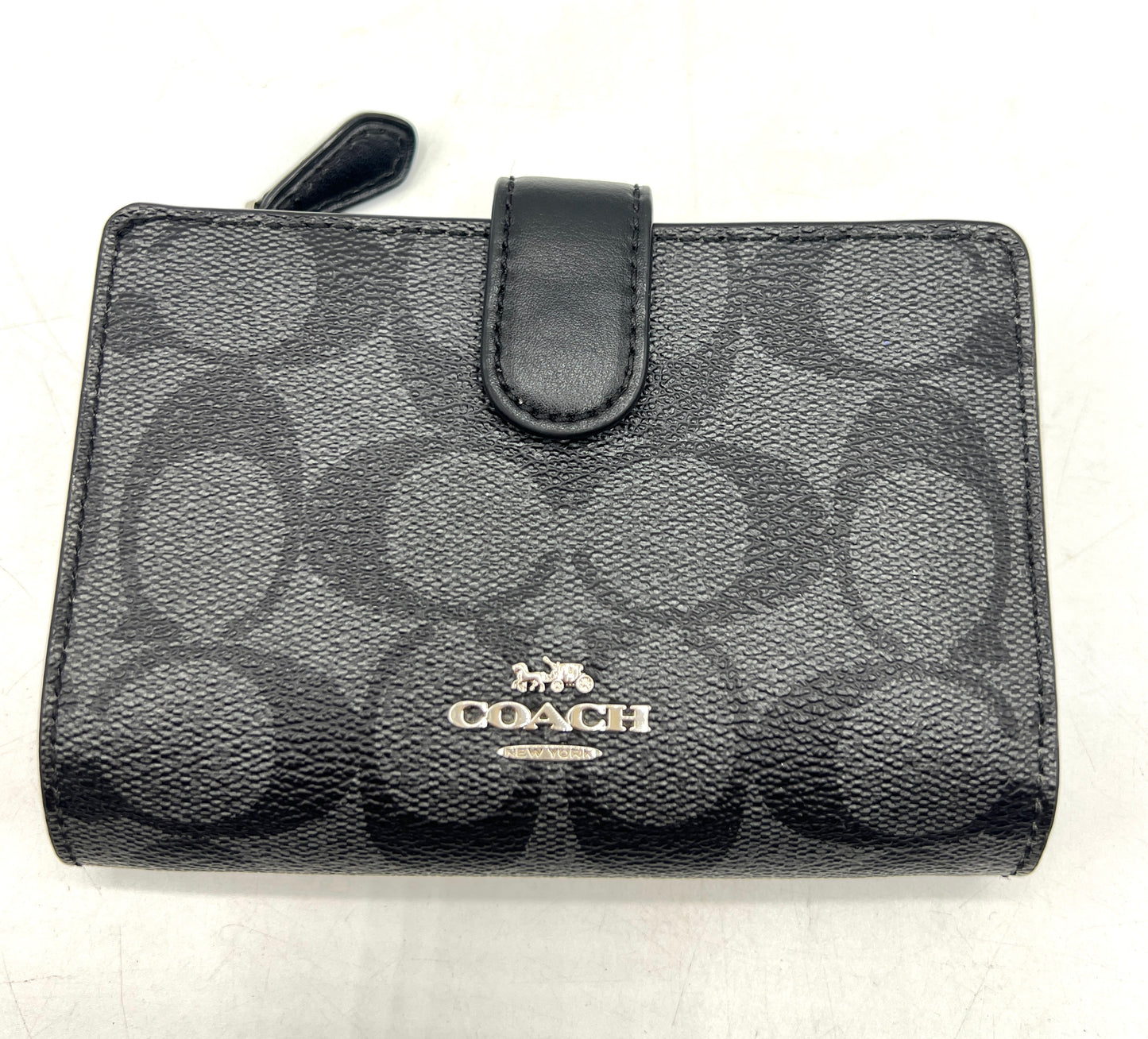 Coach F23553 Corner Zip Wallet – Black (Signature Canvas / Leather Trim)