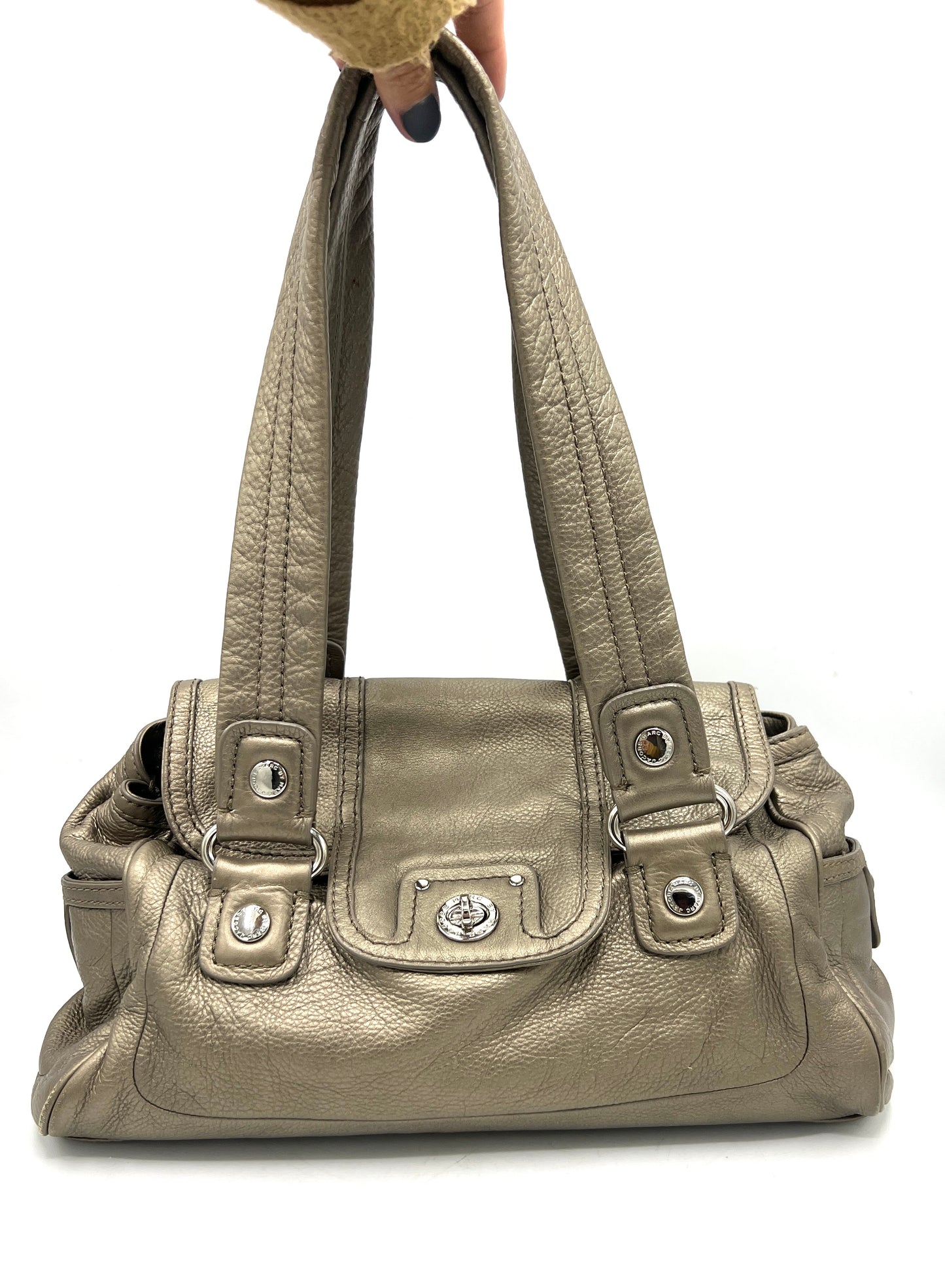 Marc by Marc Jacobs Totally Turnlock Quinn Satchel Handbag – Bronze Metallic Leather
