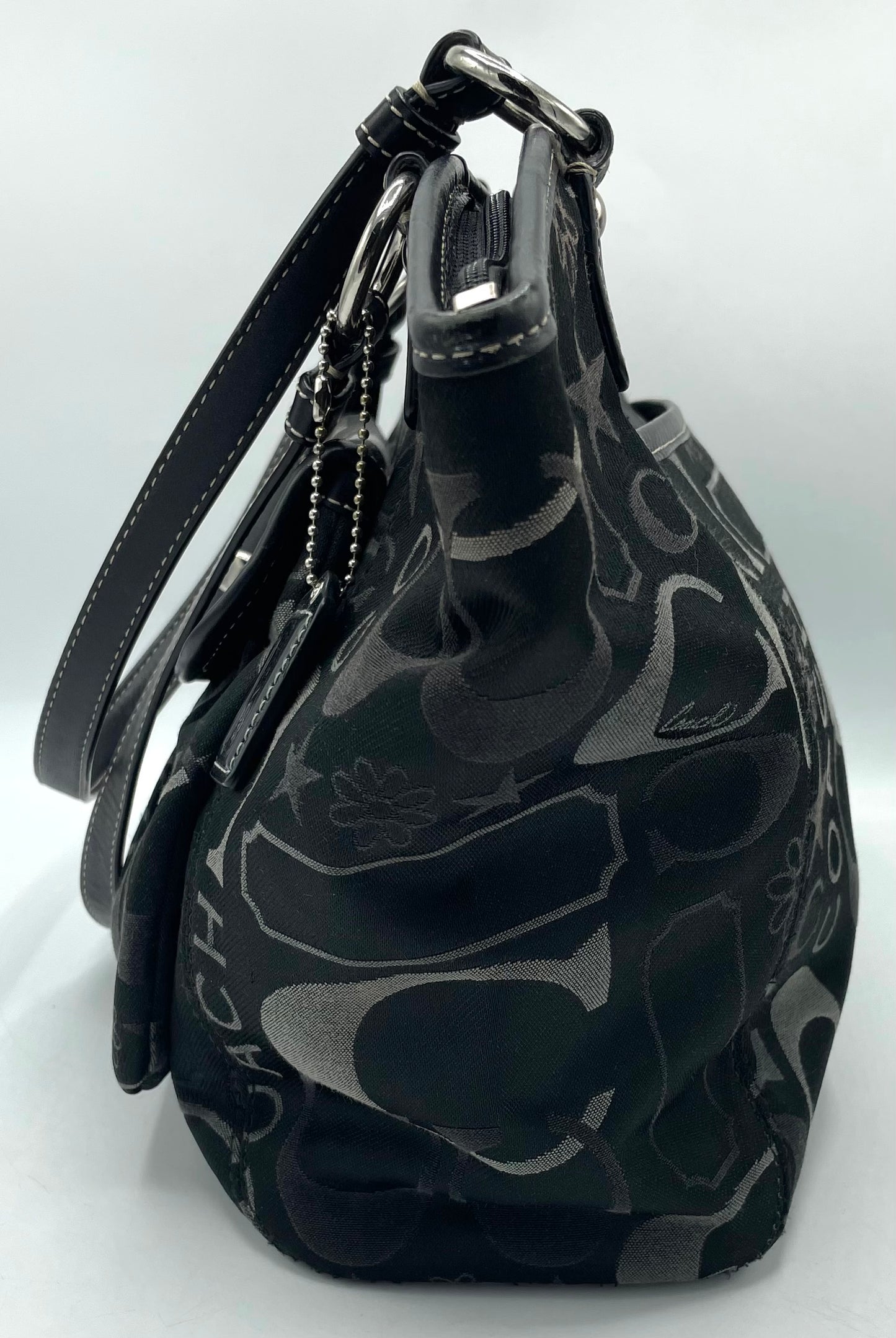 Coach Leah Black and Silver Signature Turnlock Satchel