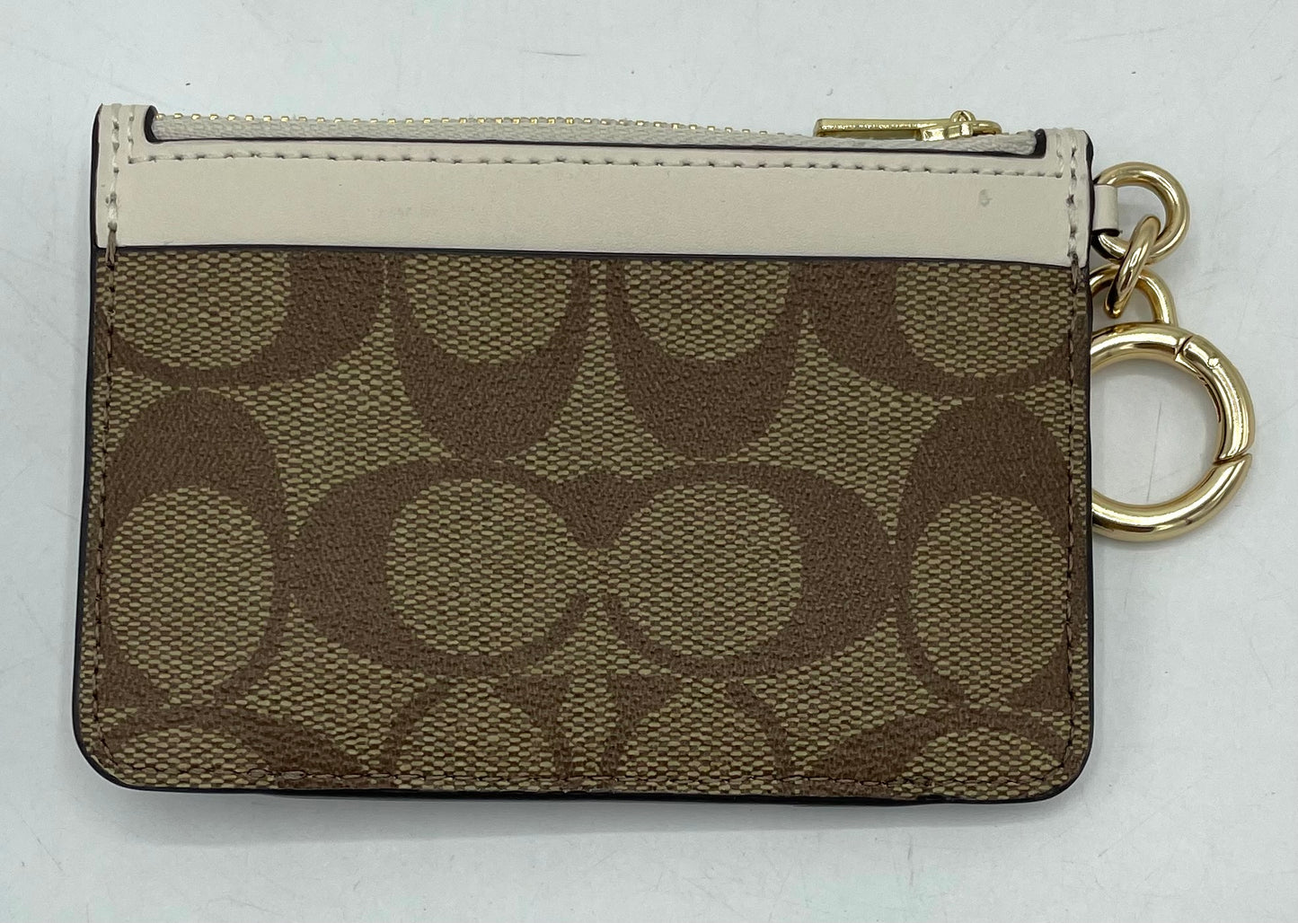 Coach Attachment Card Case – Khaki Signature Coated Canvas with Chalk 
