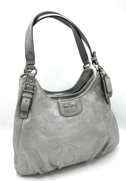 Coach Madison Maggie Stitched Metallic Shoulder Bag – Silver / Grey