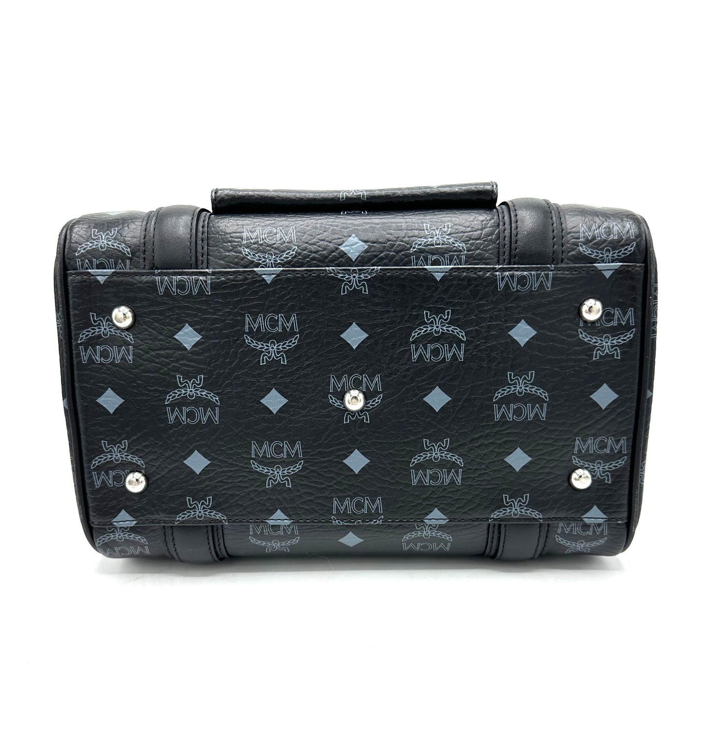 MCM Visetos Front Pocket Boston Bag – Black Leather with Silver-Tone Hardware