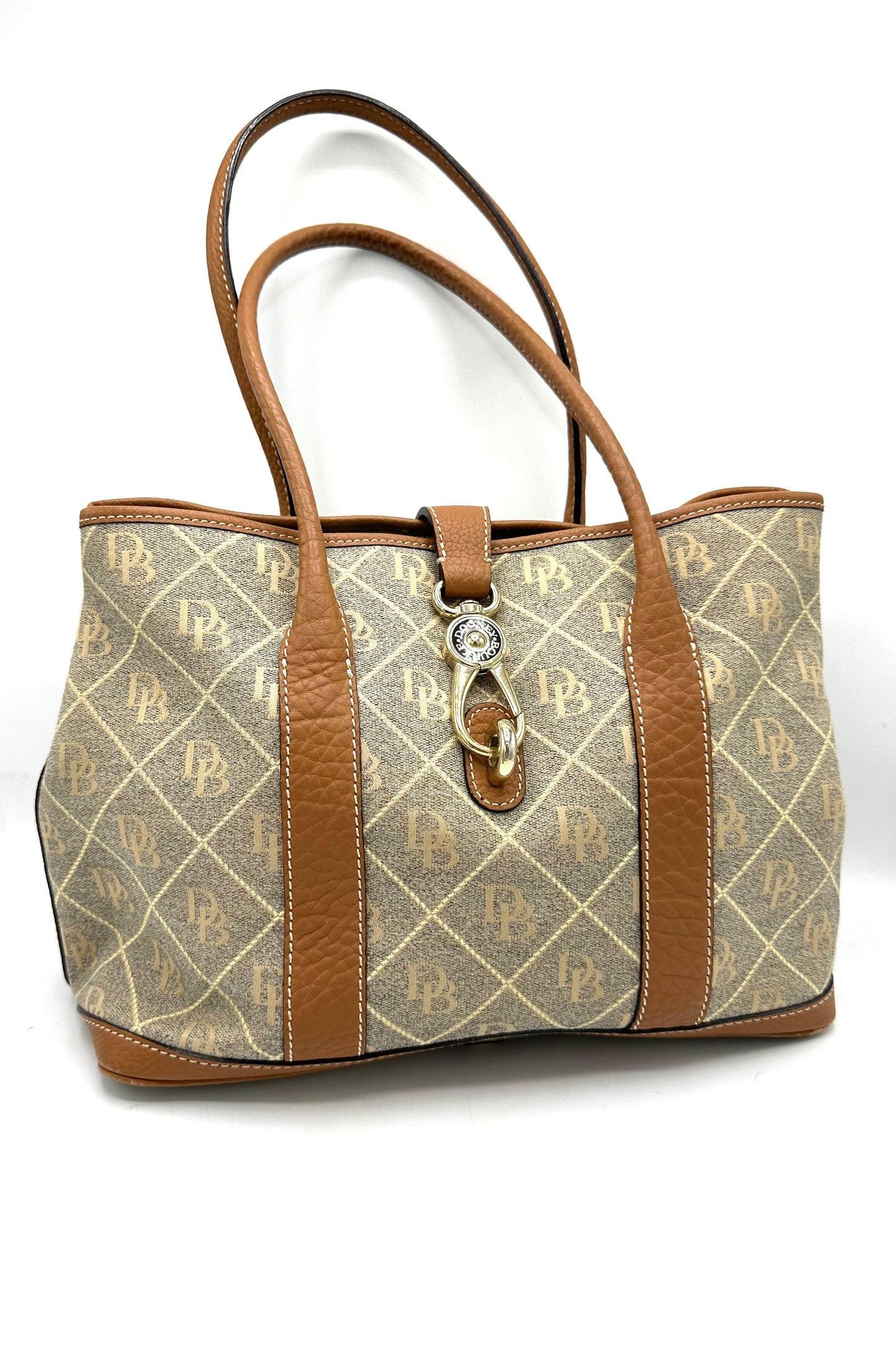 Dooney & Bourke Vintage Tote – Khaki Canvas with Leather Trim and Duck Logo