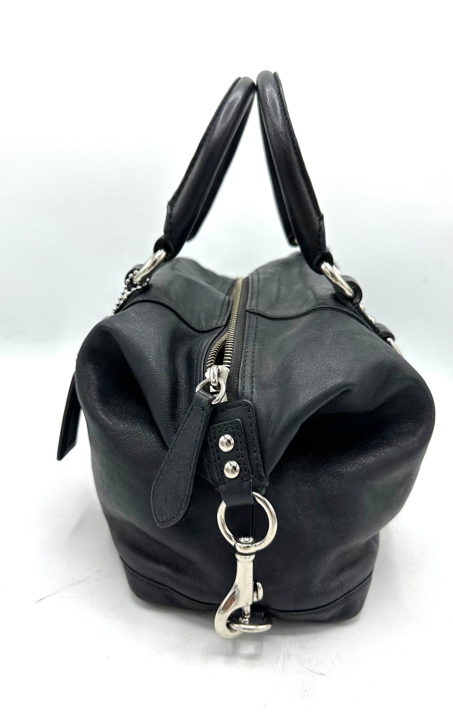 Coach Ashley Satchel – Black Leather with Purple Interior