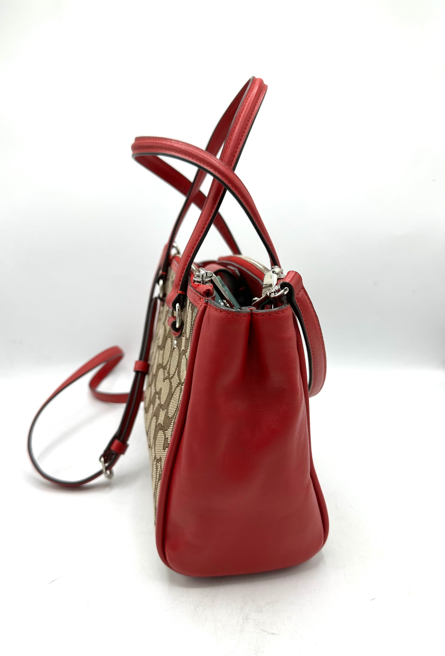 Coach Stanton Carryall 26 – Signature Canvas with Red Leather Trim