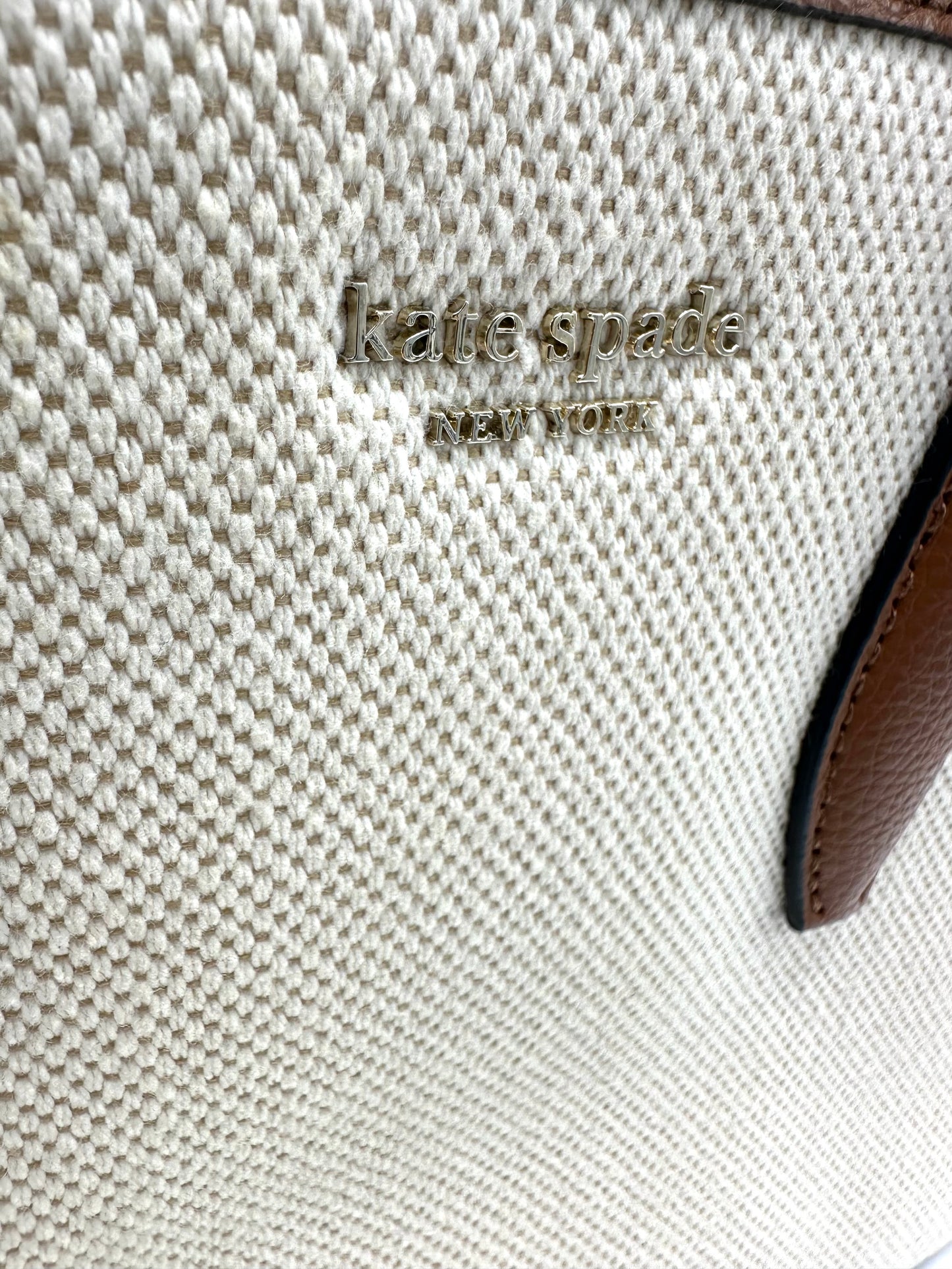 Kate Spade Small Eva Satchel – Cream Canvas with Tan Leather Trim