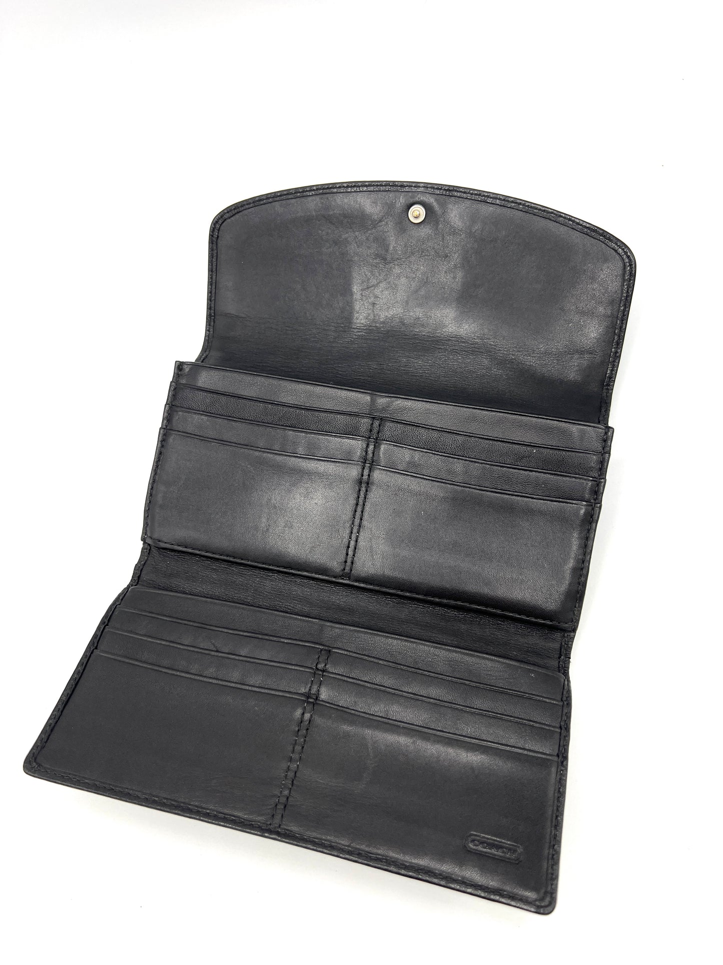 Coach Hampton Trifold Wallet – Black Leather with Silver Hardware