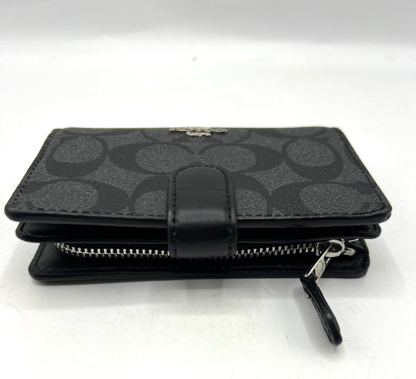 Coach F23553 Corner Zip Wallet – Black (Signature Canvas / Leather Trim)