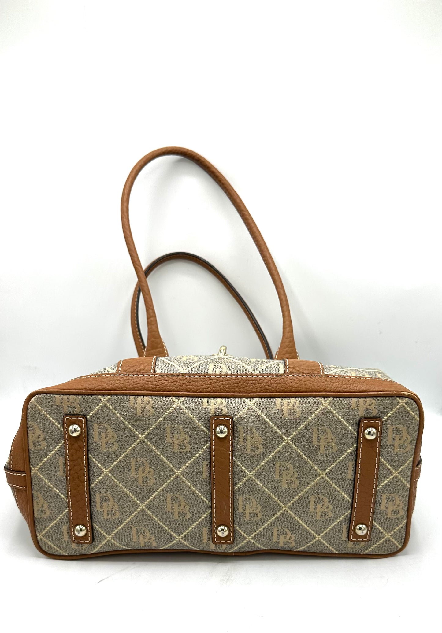 Dooney & Bourke Vintage Tote – Khaki Canvas with Leather Trim and Duck Logo