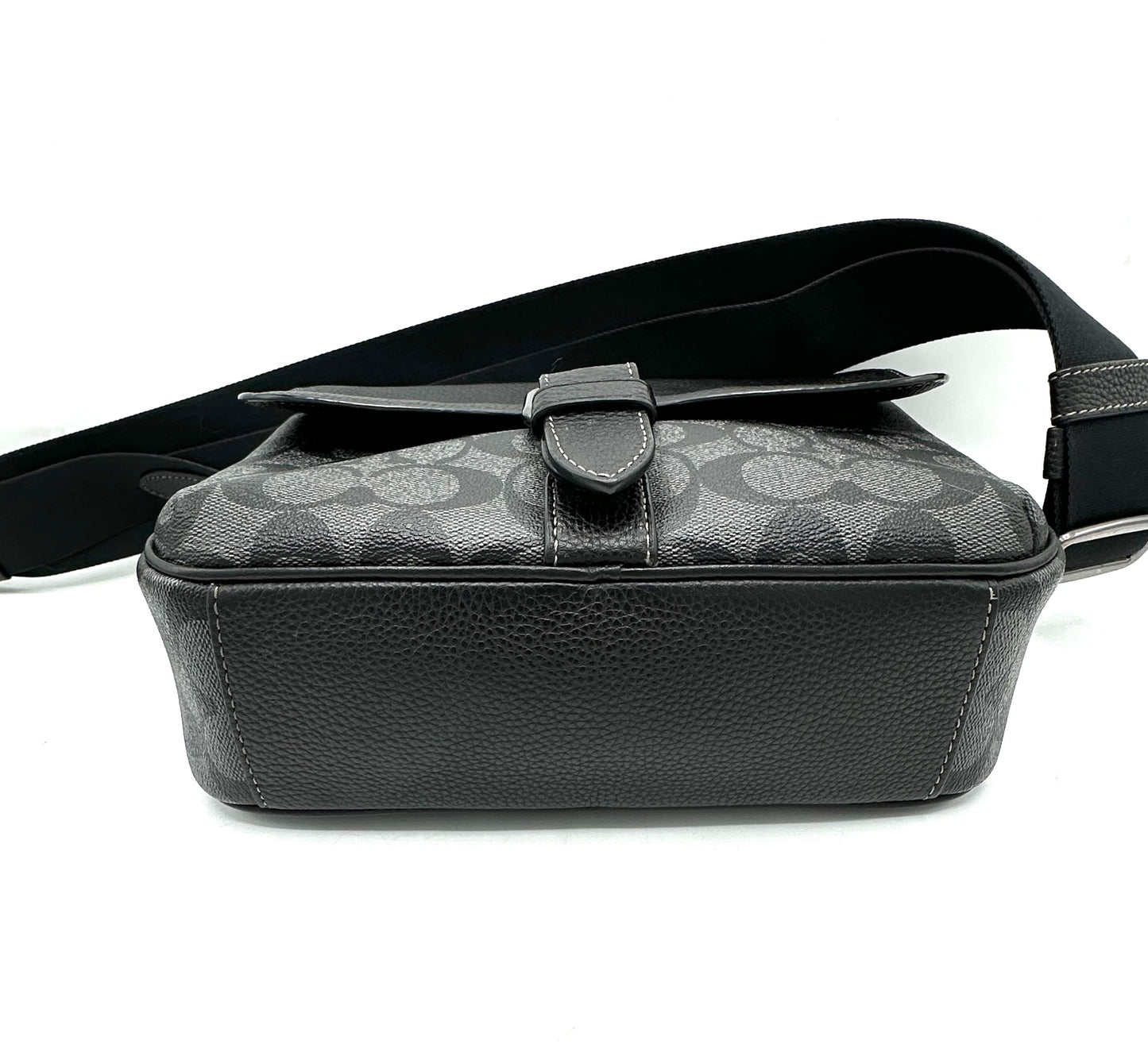 Coach Hudson Crossbody – Black Pebbled Leather & Grey Signature Coated Canvas