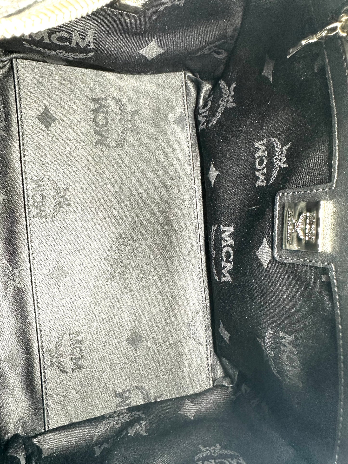 MCM Visetos Front Pocket Boston Bag – Black Leather with Silver-Tone Hardware