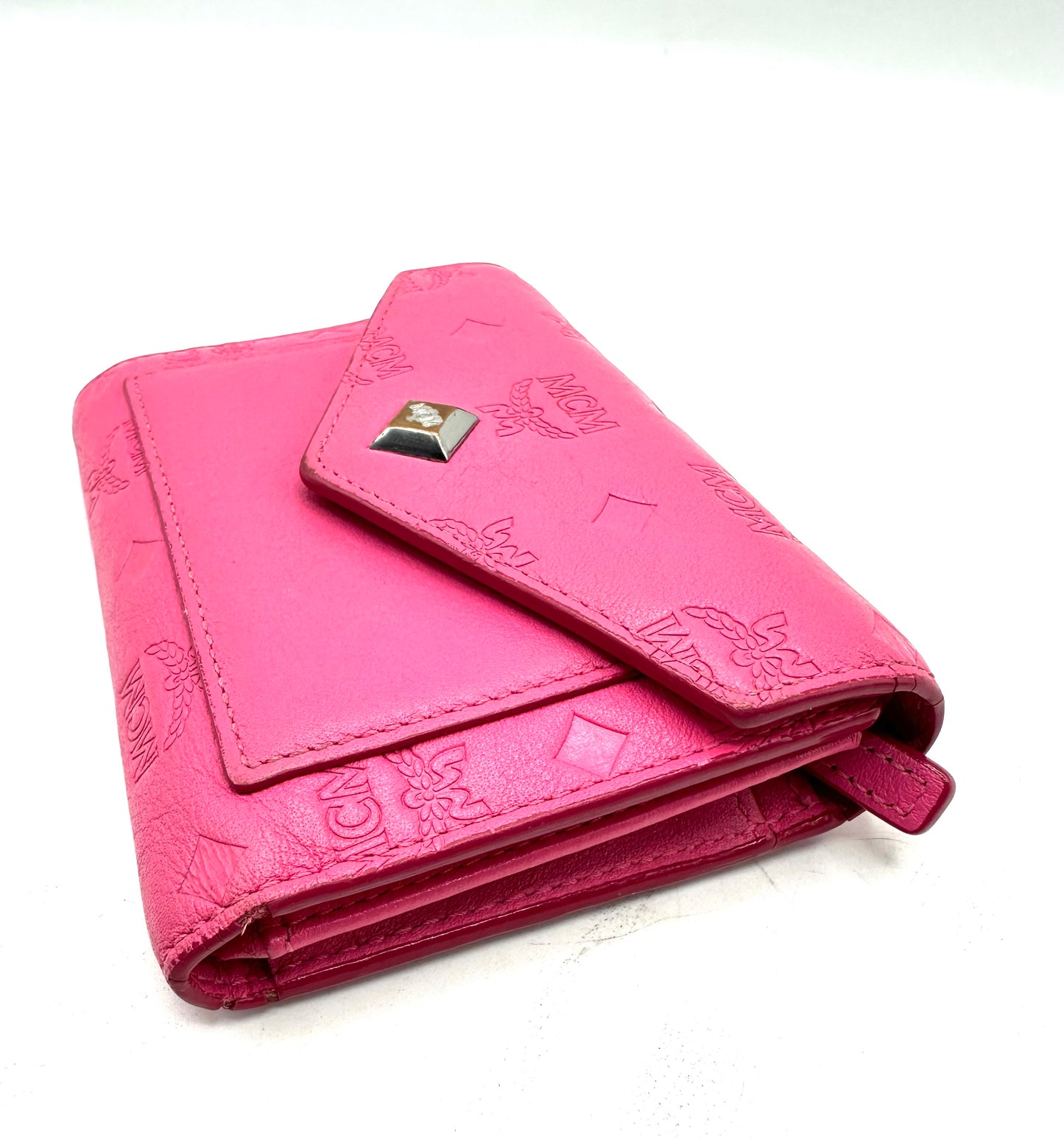 MCM Love Letter Mini Wallet – Pink Leather with Silver-Tone Hardware