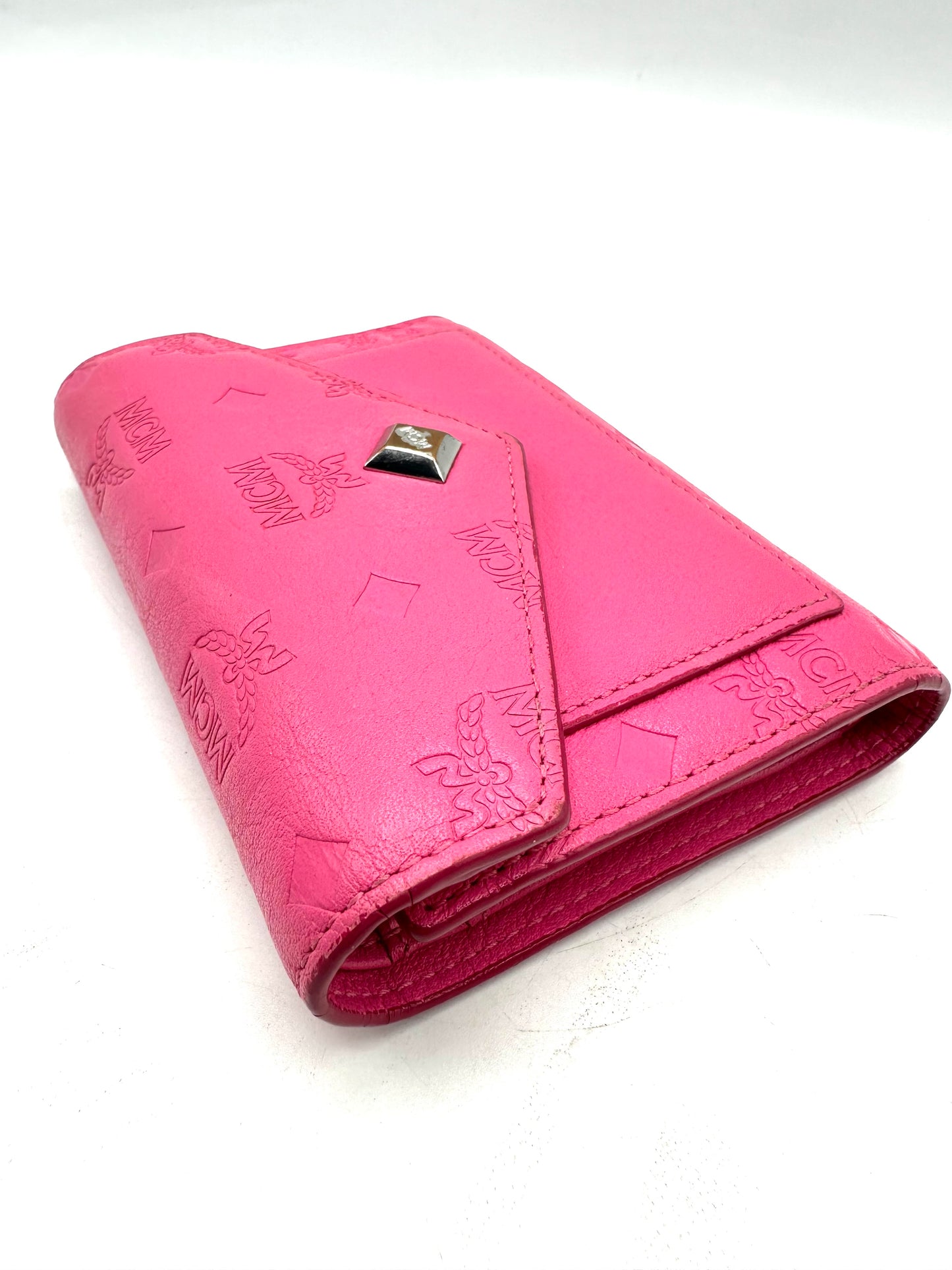 MCM Love Letter Mini Wallet – Pink Leather with Silver-Tone Hardware