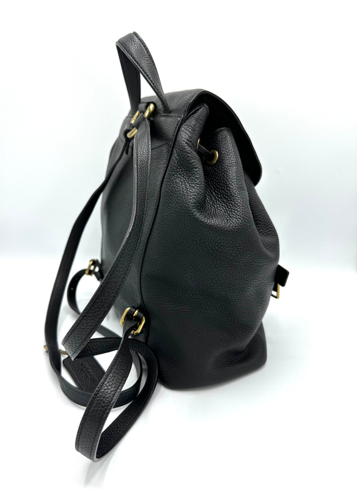 Coach Evie Backpack – Black Pebbled Leather with Gold-Tone Hardware