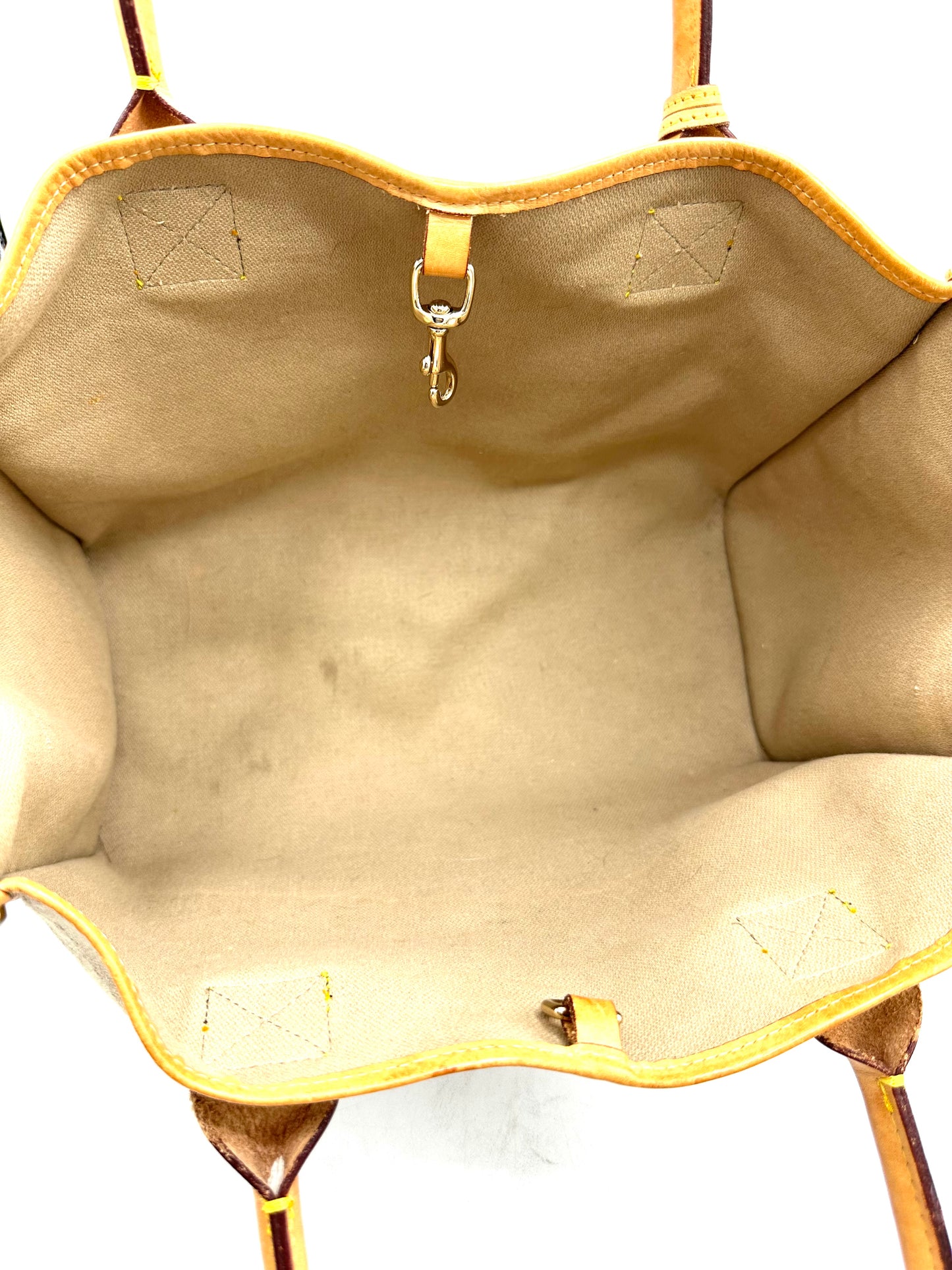 Dooney & Bourke DB Signature Heart Logo Medium Shopper Tote – Beige Denim with Vacchetta Leather Trim