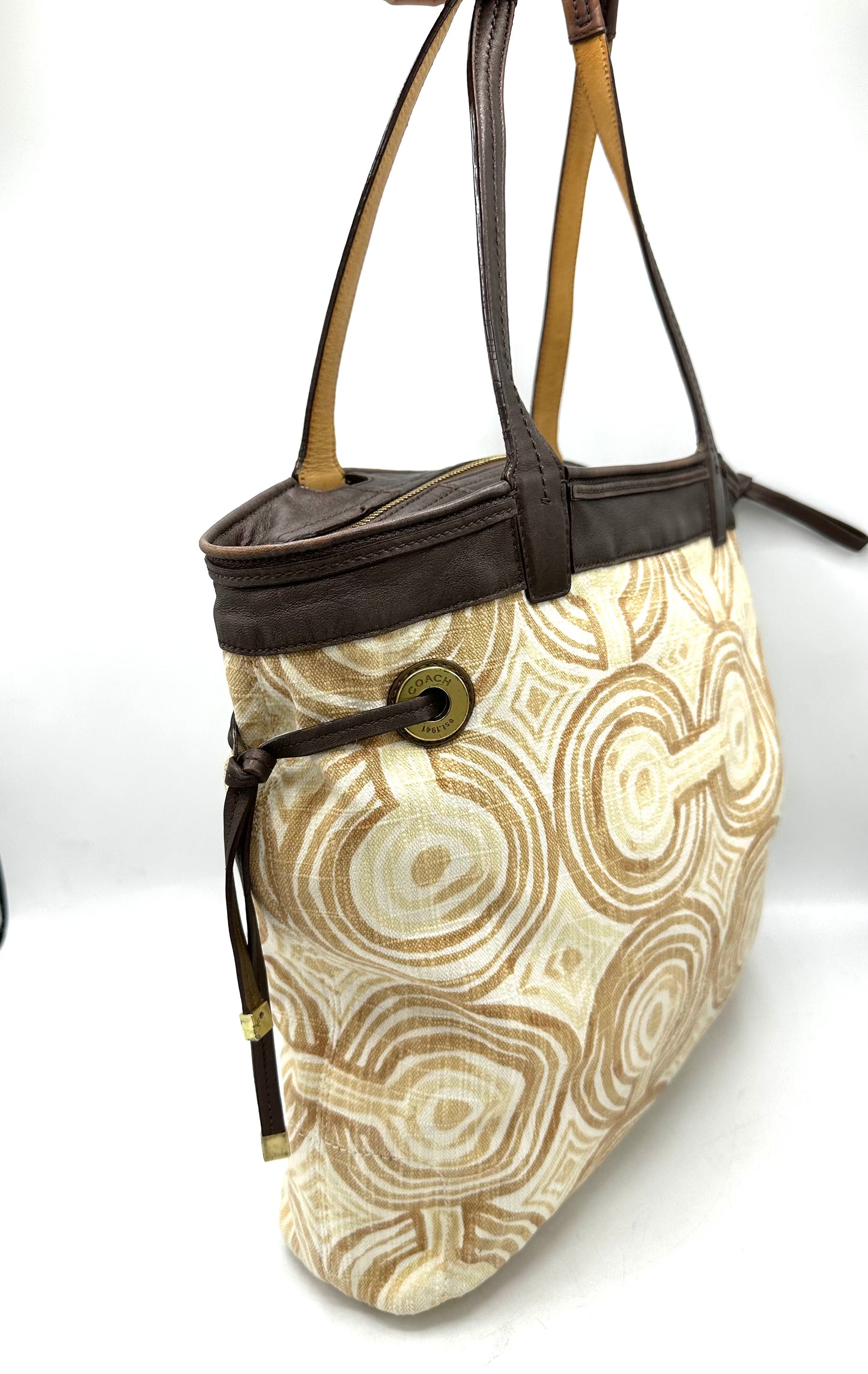 Coach Audrey Op Art Swirl Leigh Slim Tote – Brown & Beige Signature Canvas with Bronze Leather Trim * Clearance Rack*