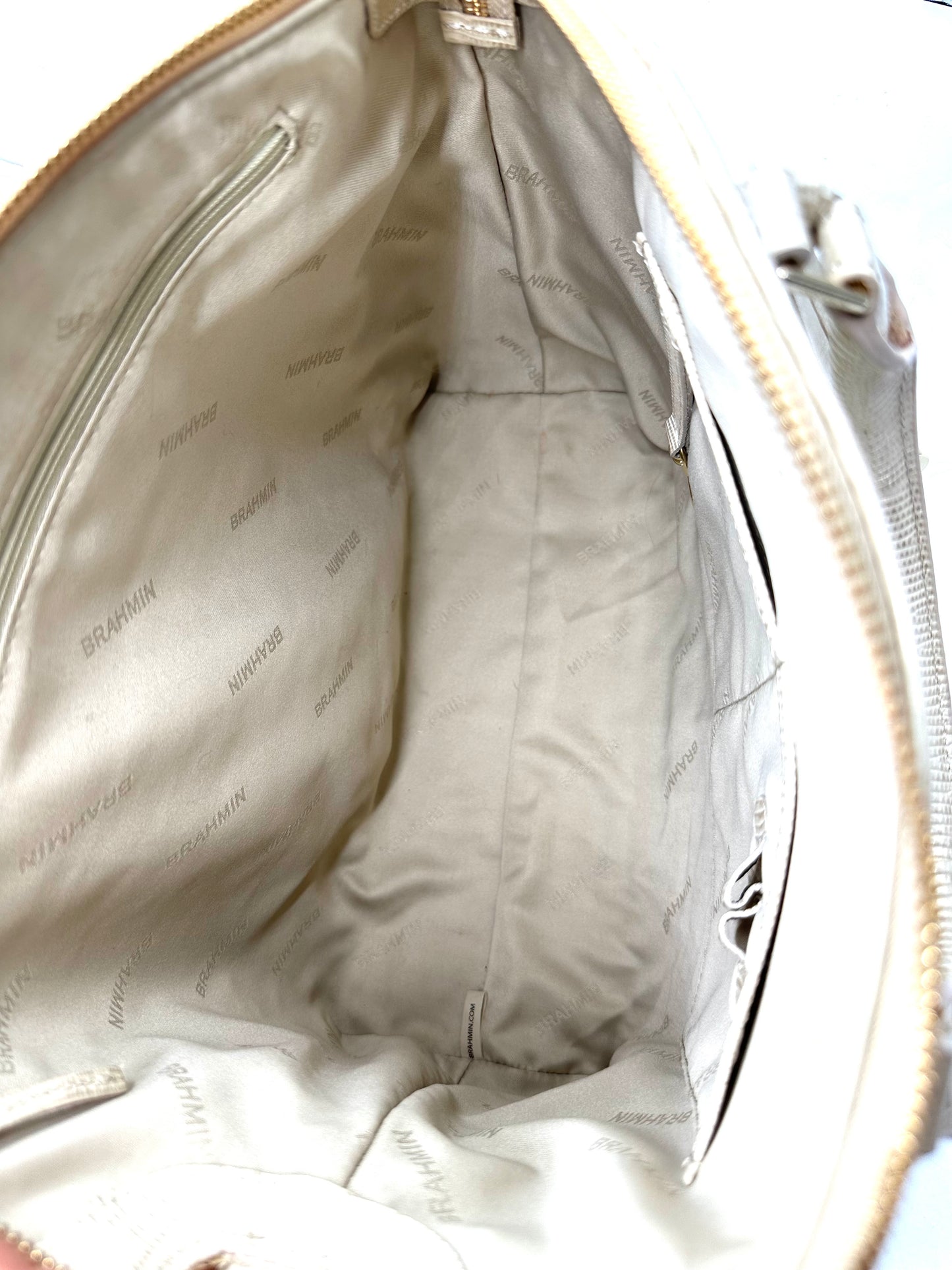 Brahmin Large Duxbury Satchel – Brown & White Crocodile-Embossed Leather