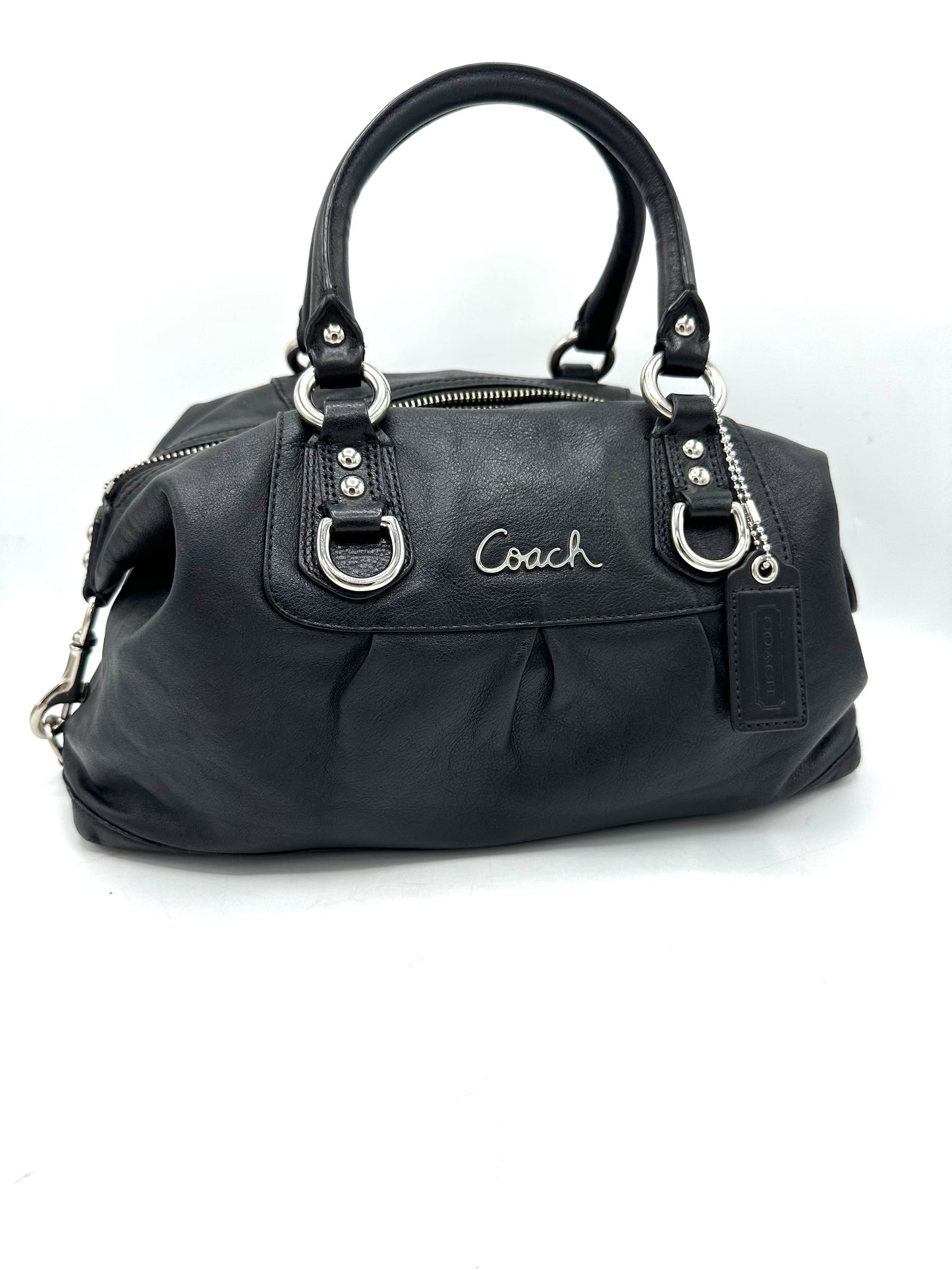 Coach Ashley Satchel – Black Leather with Purple Interior