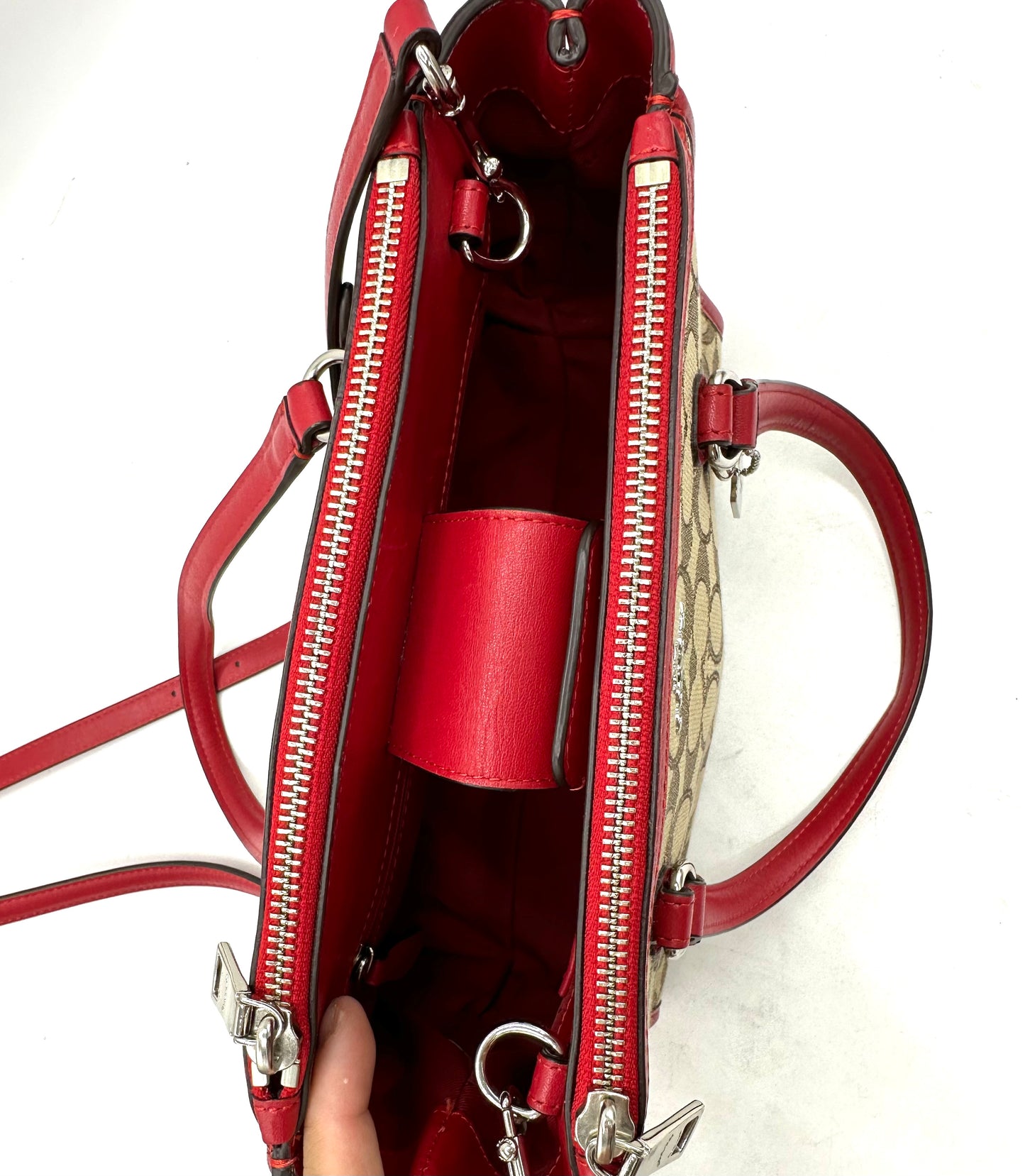 Coach Stanton Carryall 26 – Signature Canvas with Red Leather Trim