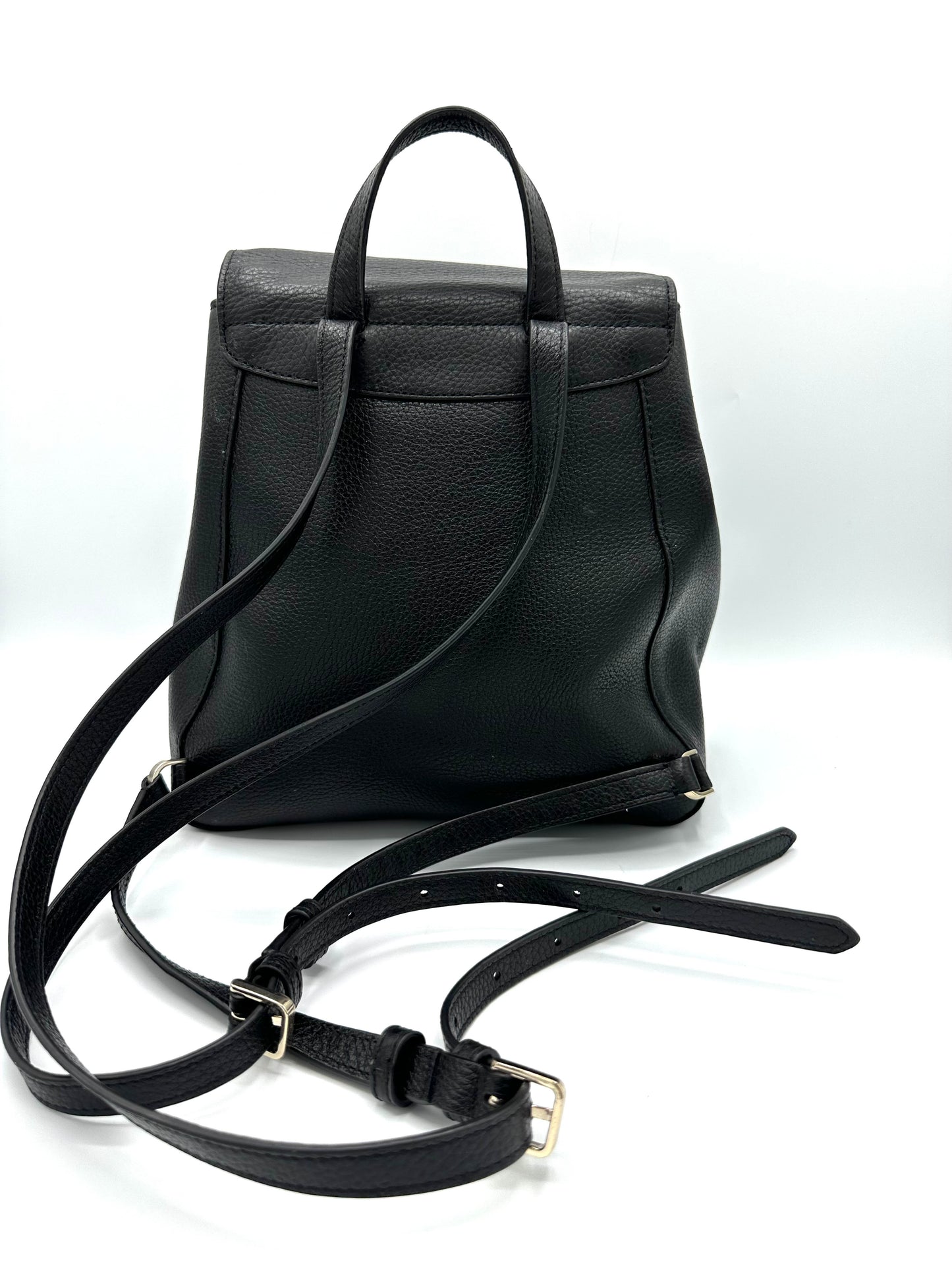 Kate Spade Leila Medium Flap Backpack – Black Pebbled Leather