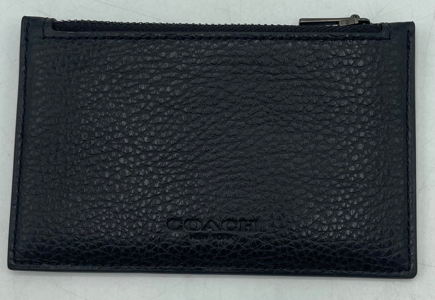 Coach Zip Card Case – Black Pebbled Leather with Gunmetal Hardware