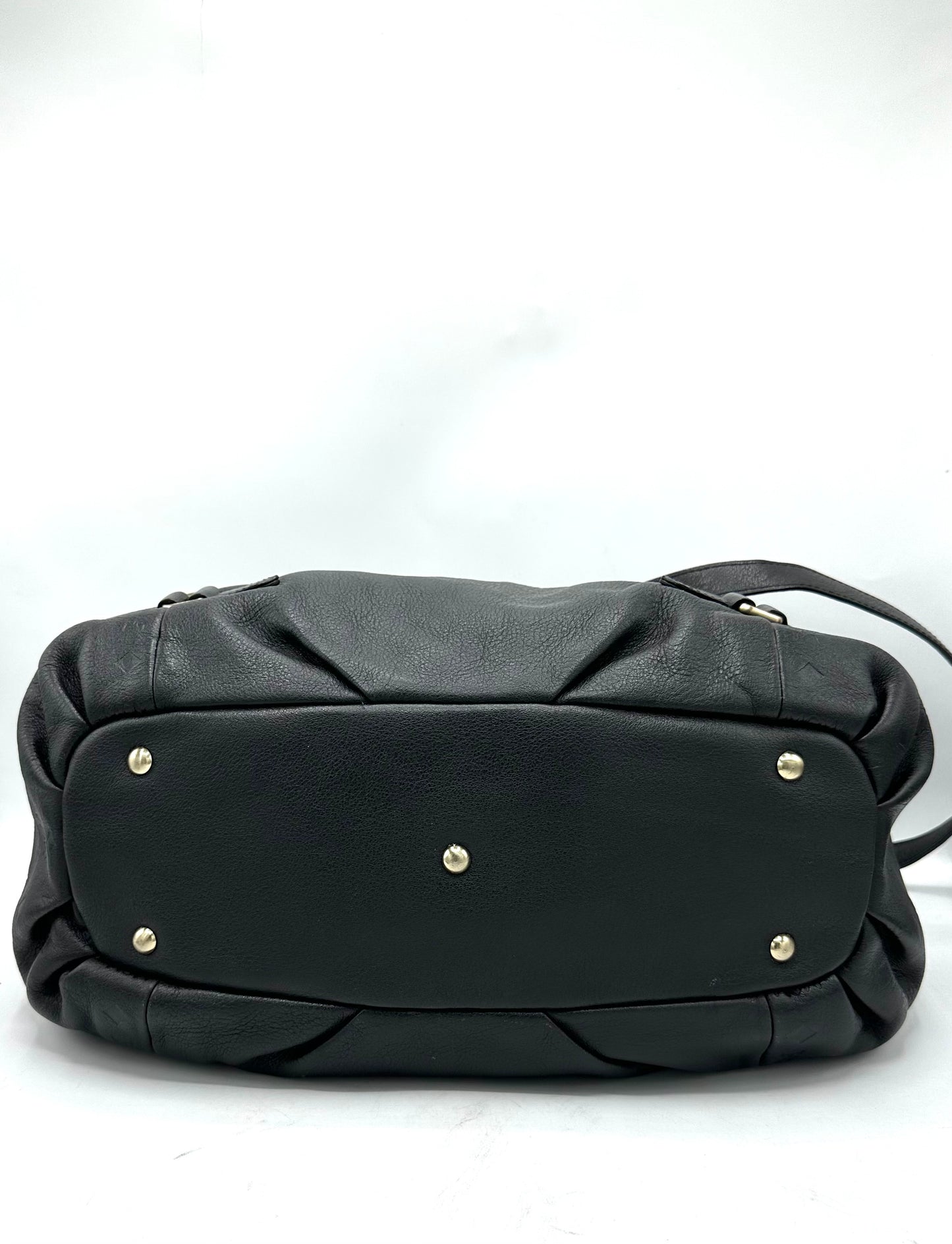 MCM Drawstring Bucket Bag in Leather – Dark Gray Leather with Gold Hardware