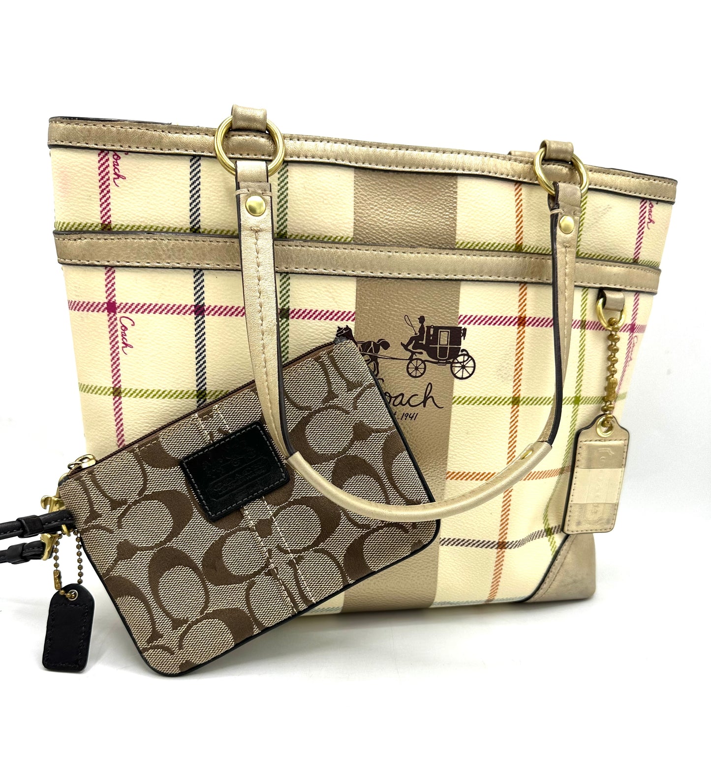 Coach Heritage Tattersall Tote with Bonus Wristlet