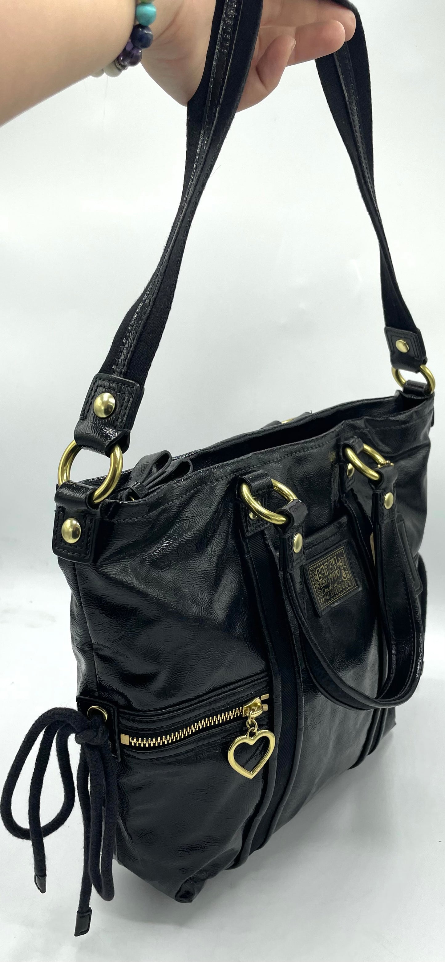 Coach Poppy Daisy Liquid Black Patent Leather Tote
