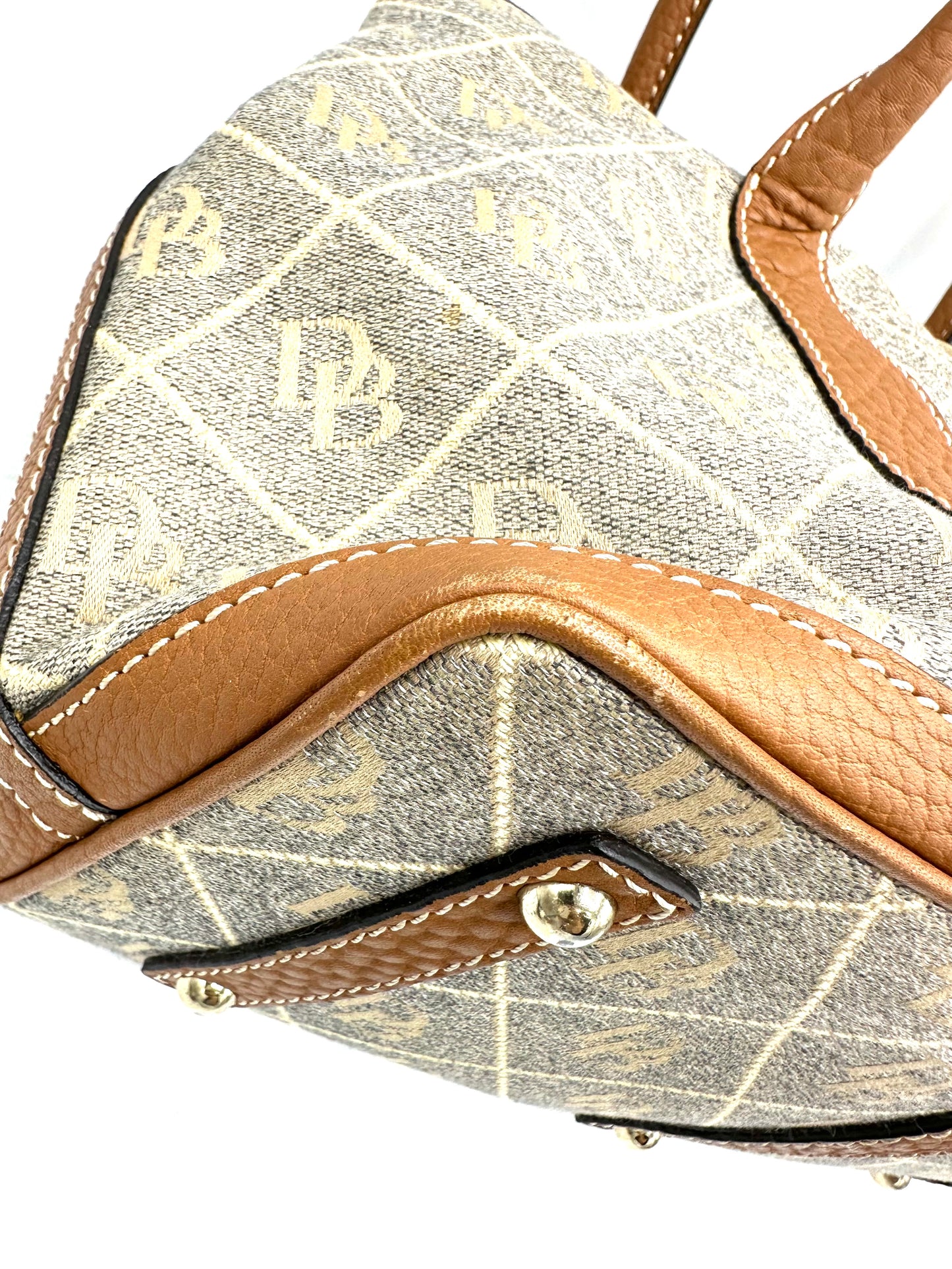 Dooney & Bourke Vintage Tote – Khaki Canvas with Leather Trim and Duck Logo