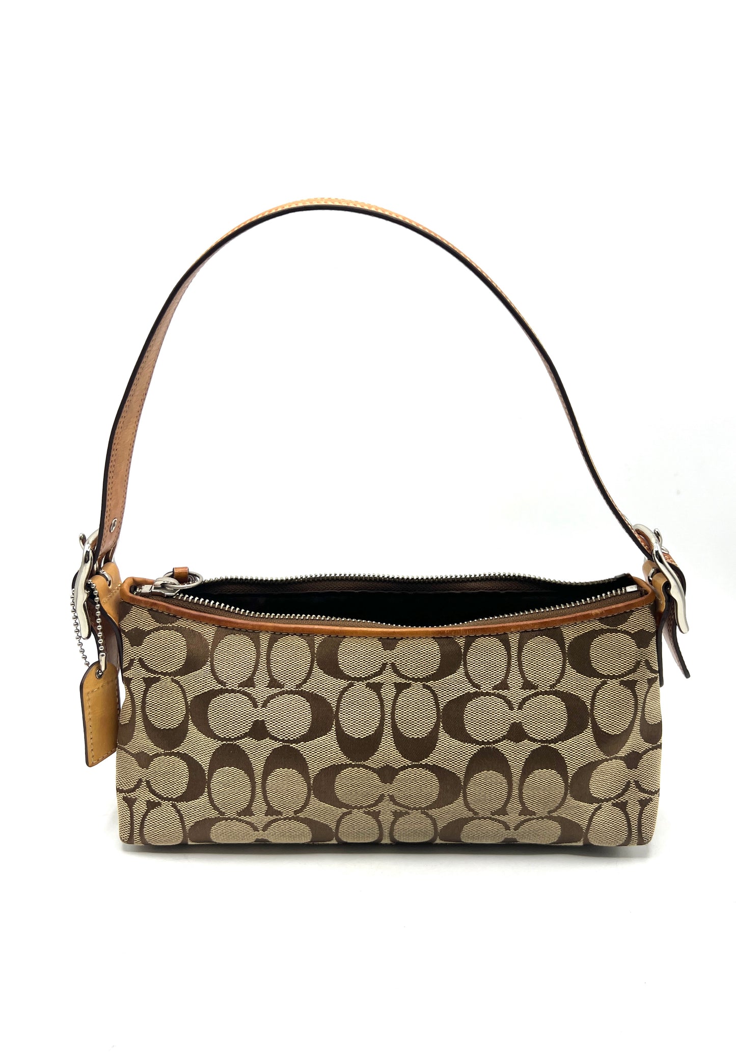 Coach Signature “C” Demi Shoulder Bag – Beige with Leather Trim
