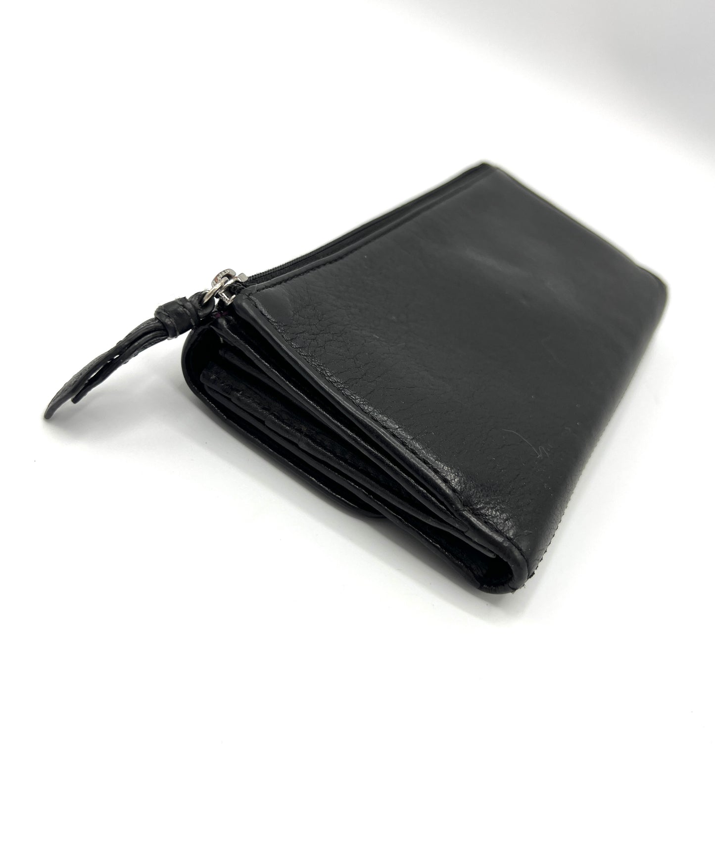 Coach Hampton Trifold Wallet – Black Leather with Silver Hardware