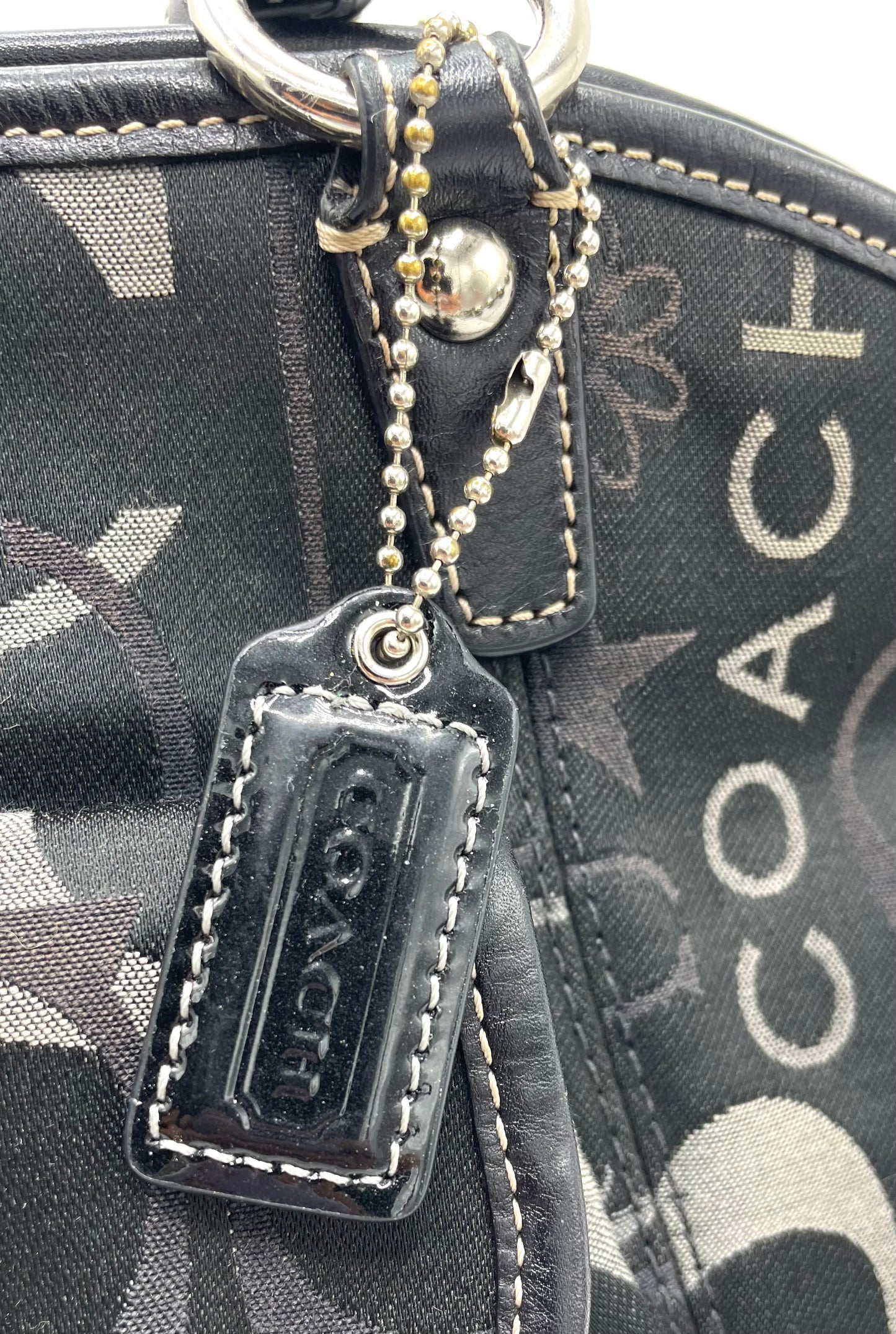 Coach Leah Black and Silver Signature Turnlock Satchel