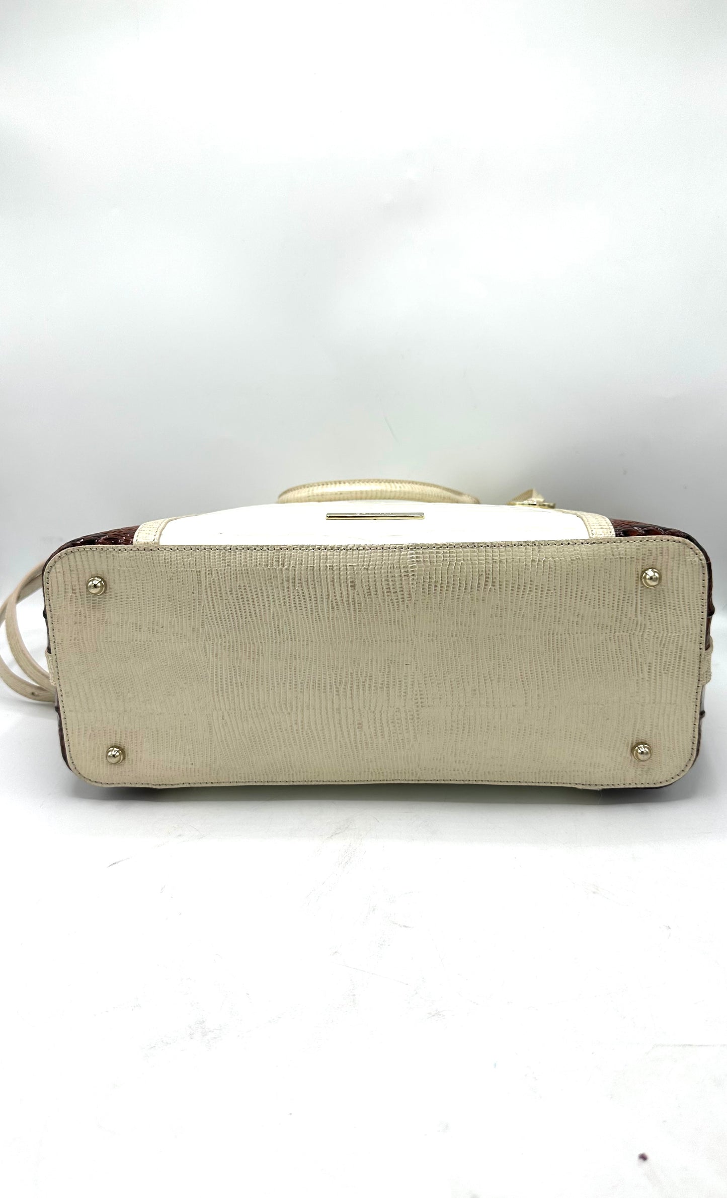 Brahmin Large Duxbury Satchel – Brown & White Crocodile-Embossed Leather