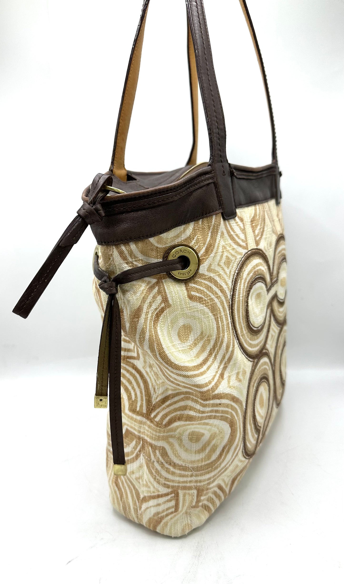 Coach Audrey Op Art Swirl Leigh Slim Tote – Brown & Beige Signature Canvas with Bronze Leather Trim * Clearance Rack*