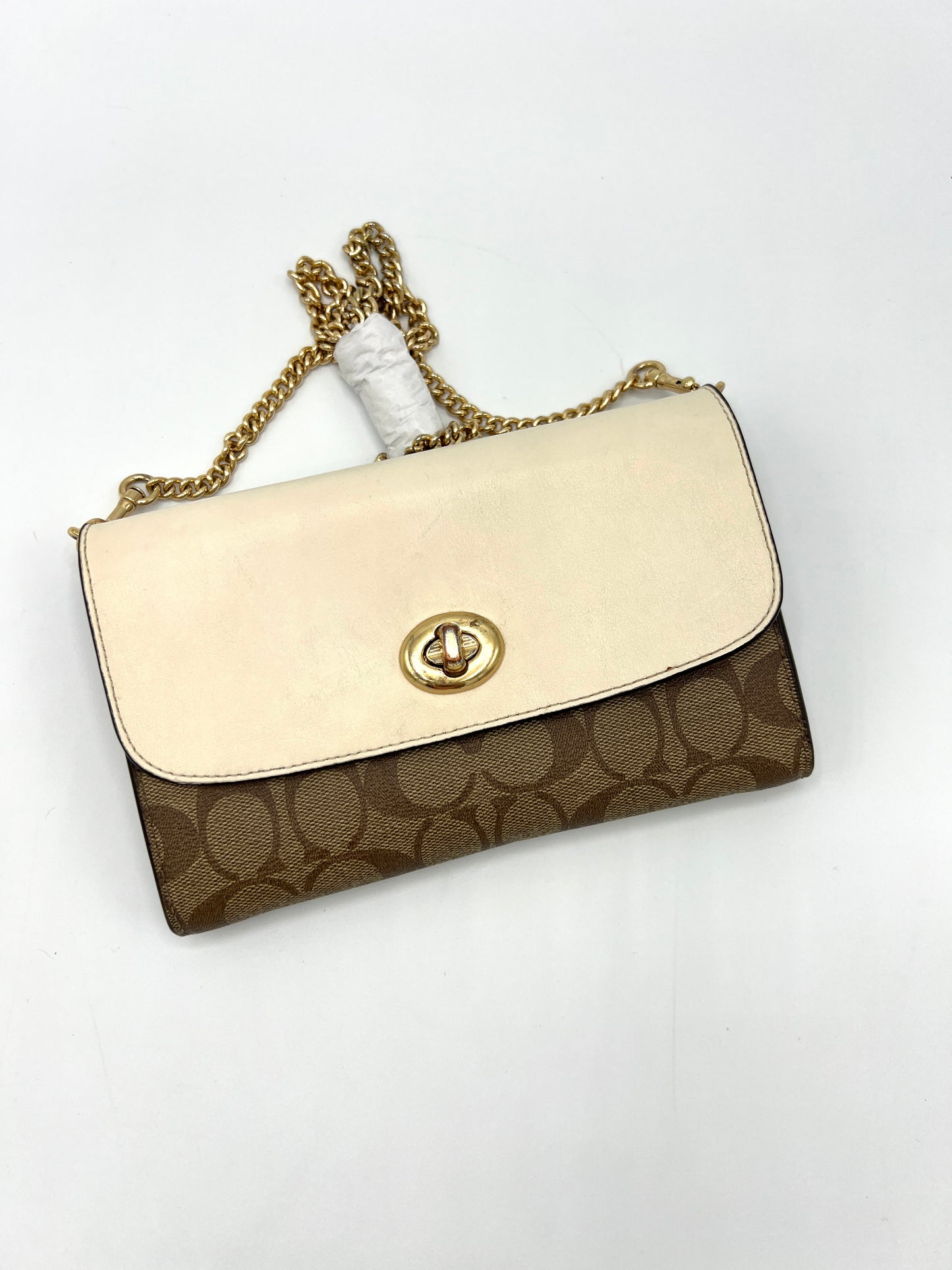 Coach Chain Crossbody Bag – Signature Canvas & Leather with Turnlock (F24280)