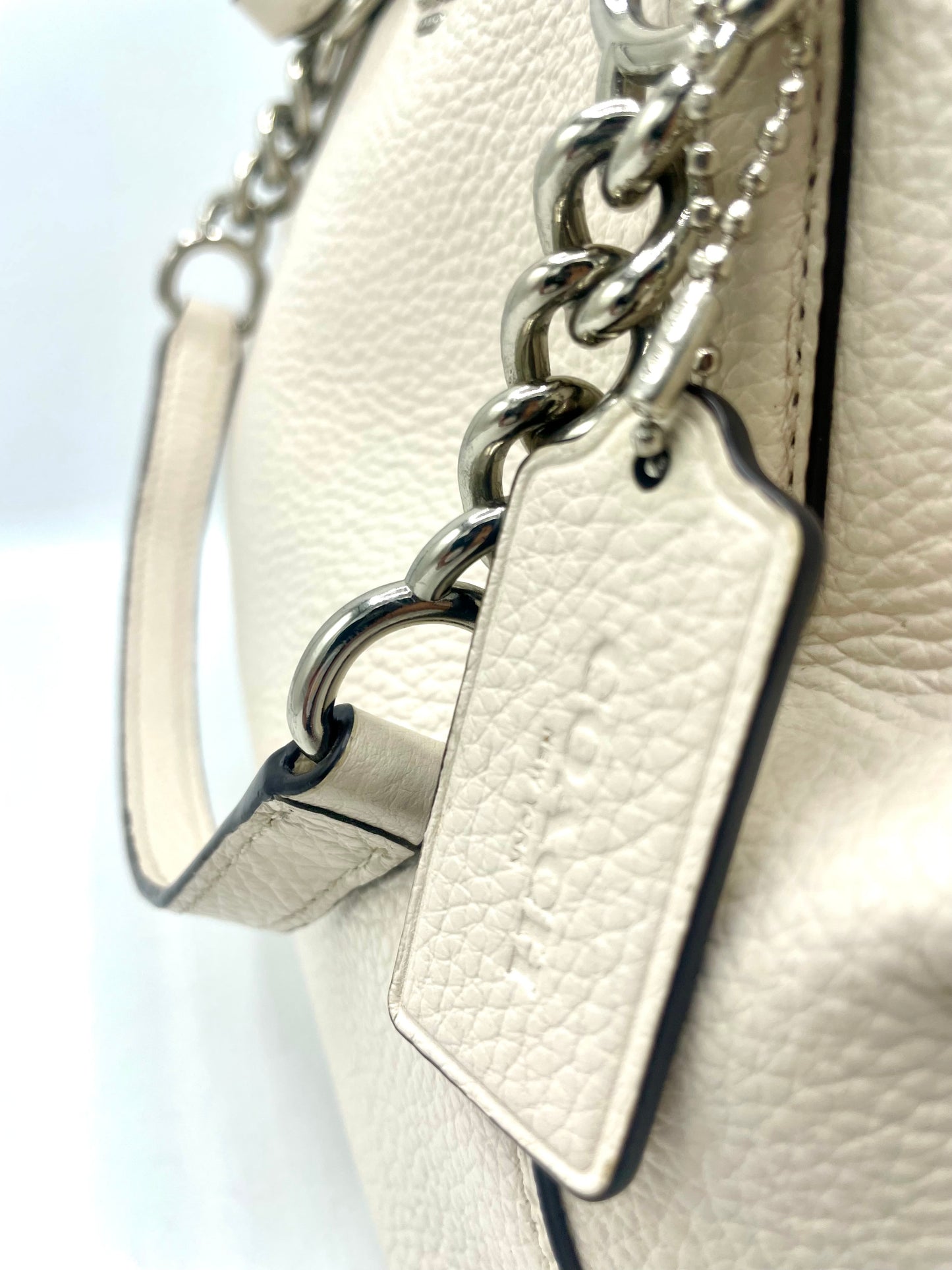 Coach Kelsey Chain Satchel with Floral Rivets – Chalk/Silver (F37773)