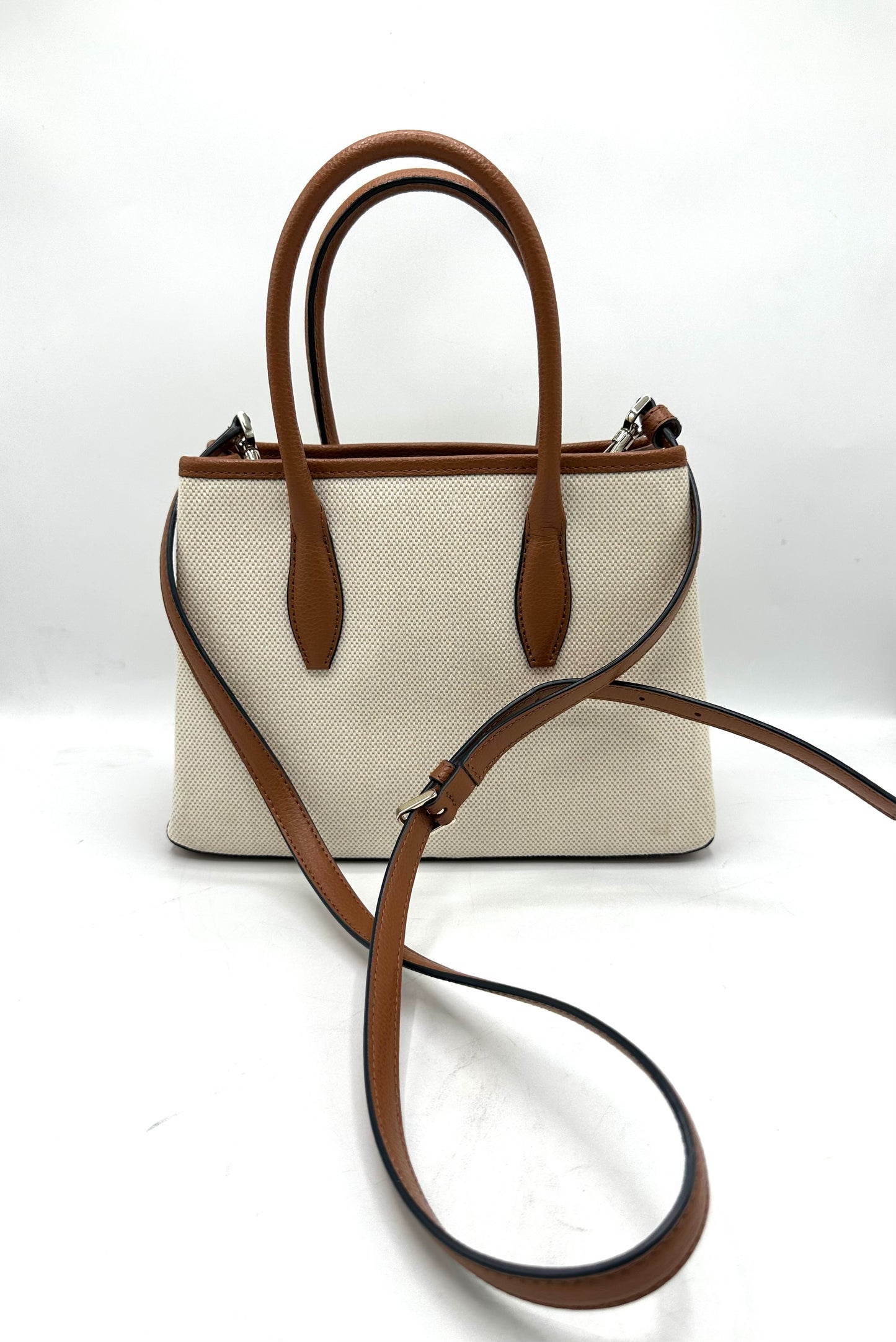 Kate Spade Small Eva Satchel – Cream Canvas with Tan Leather Trim