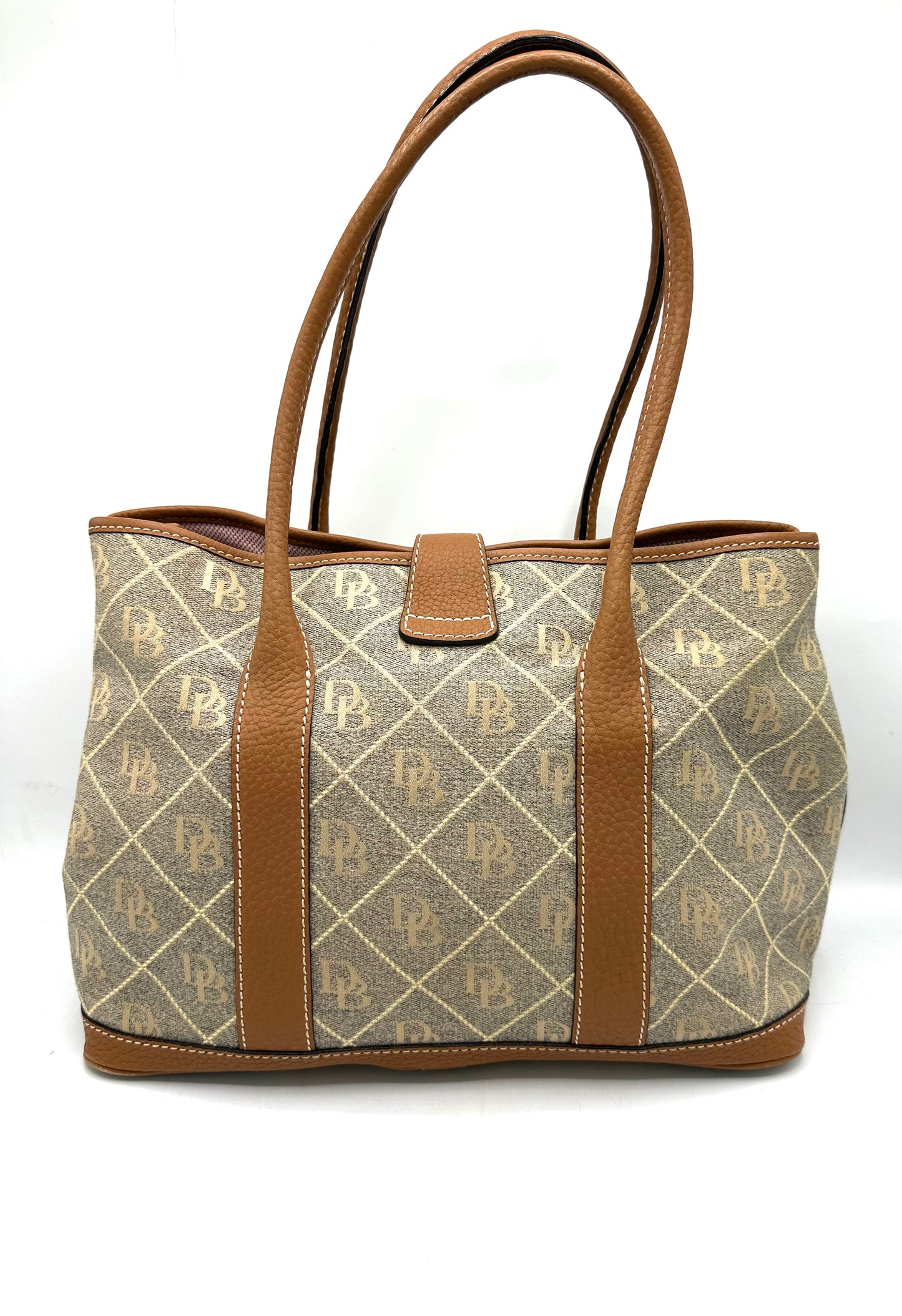 Dooney & Bourke Vintage Tote – Khaki Canvas with Leather Trim and Duck Logo