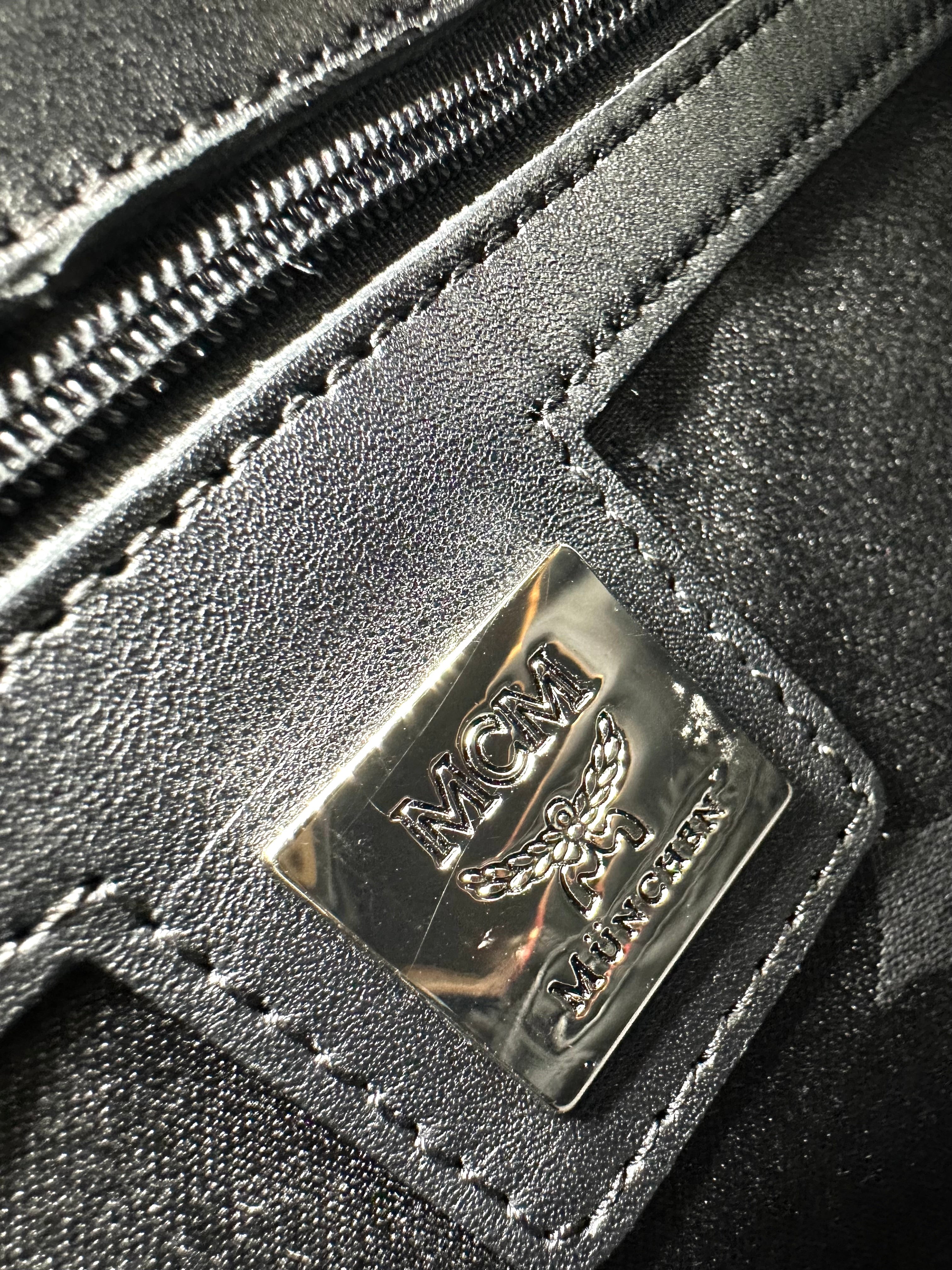 MCM Visetos Front Pocket Boston Bag – Black Leather with Silver