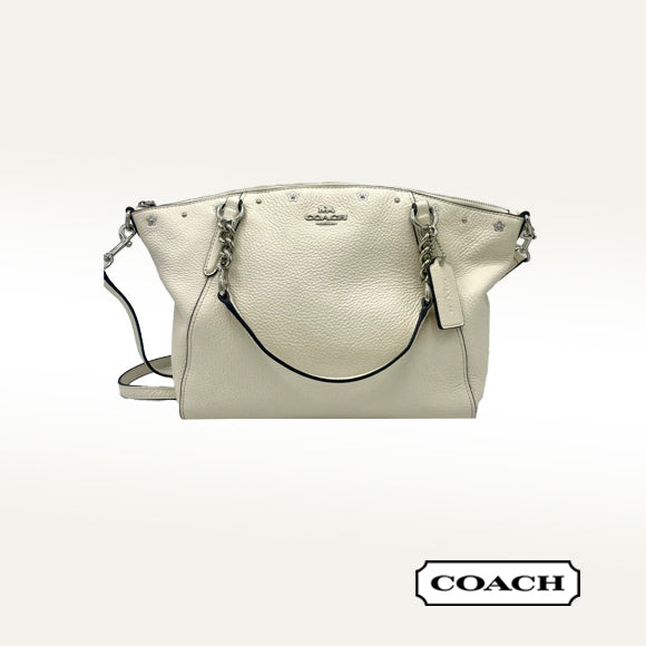 Coach Kelsey Chain Satchel with Floral Rivets – Chalk/Silver (F37773)