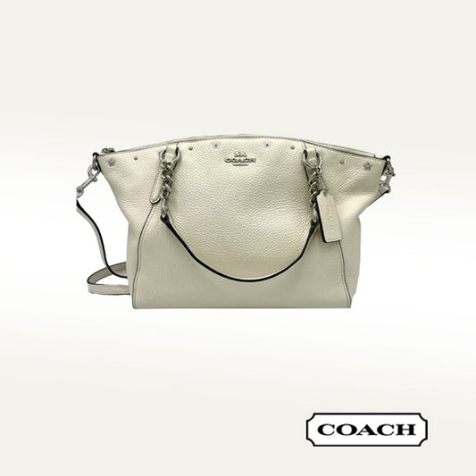 Coach Kelsey Chain Satchel with Floral Rivets – Chalk/Silver (F37773)