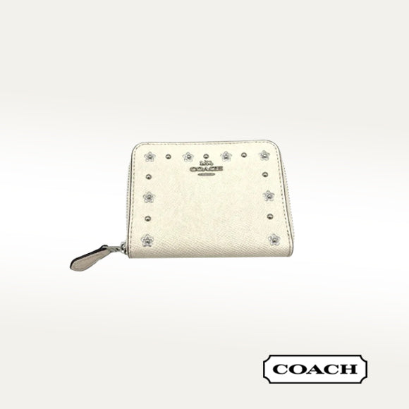 Coach Flower Rivets Small Zip Around Wallet – Off-White Leather