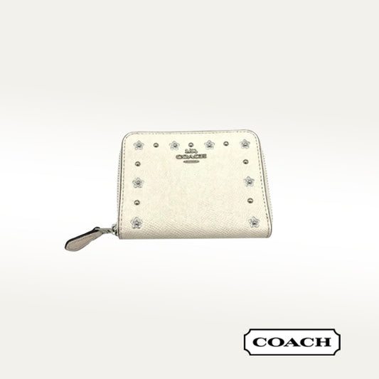 Coach Flower Rivets Small Zip Around Wallet – Off-White Leather