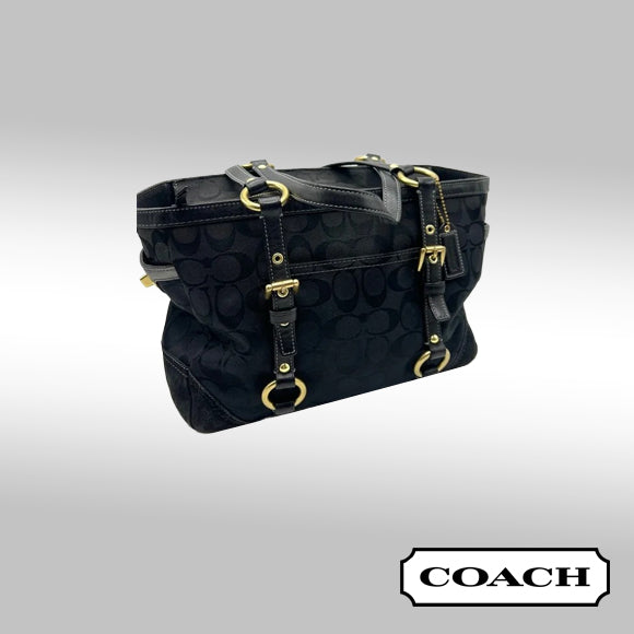 Coach Signature Satchel – Black with Gold-Tone Hardware