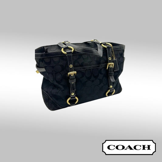 Coach Signature Satchel – Black with Gold-Tone Hardware