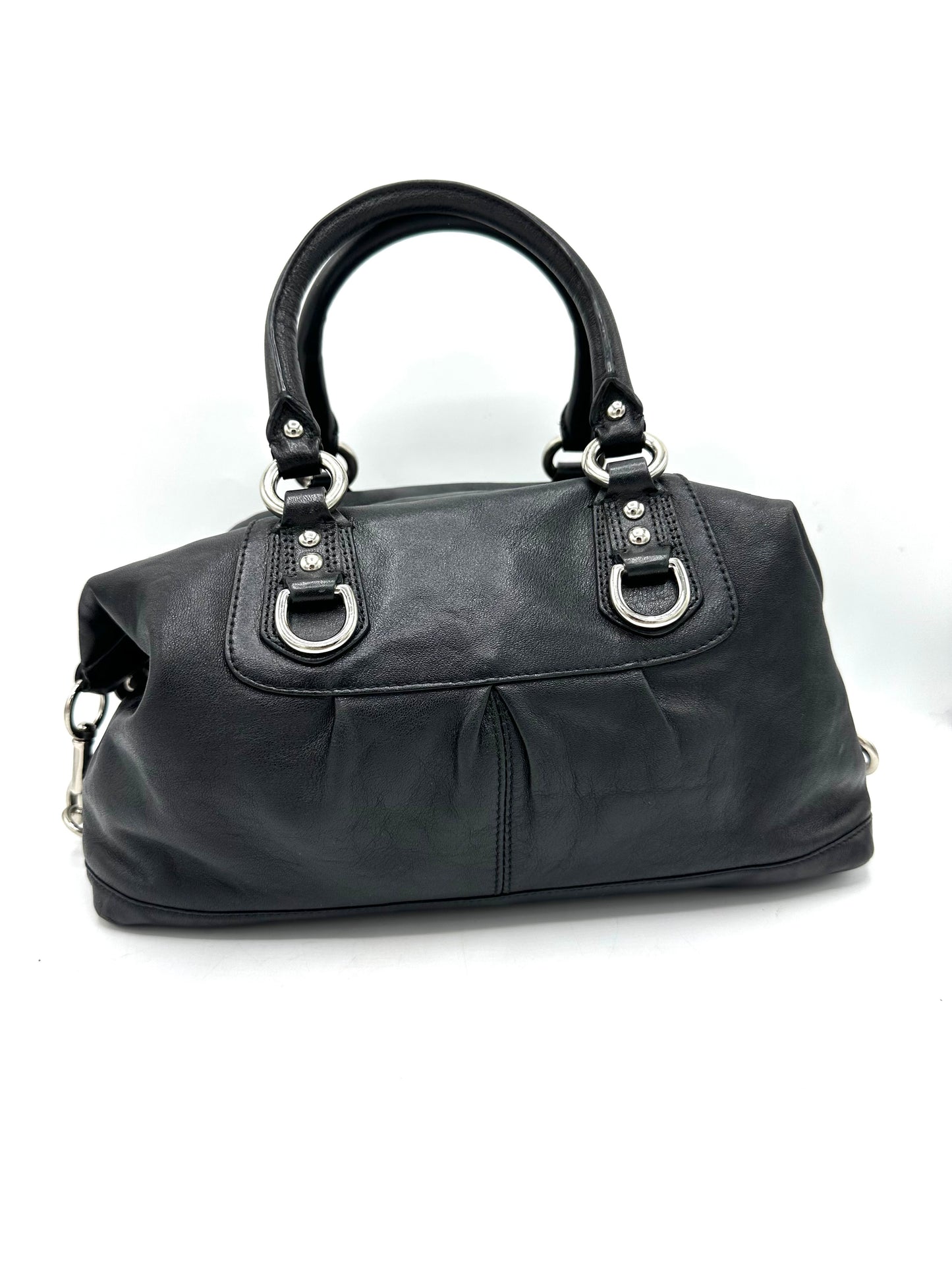 Coach Ashley Satchel – Black Leather with Purple Interior