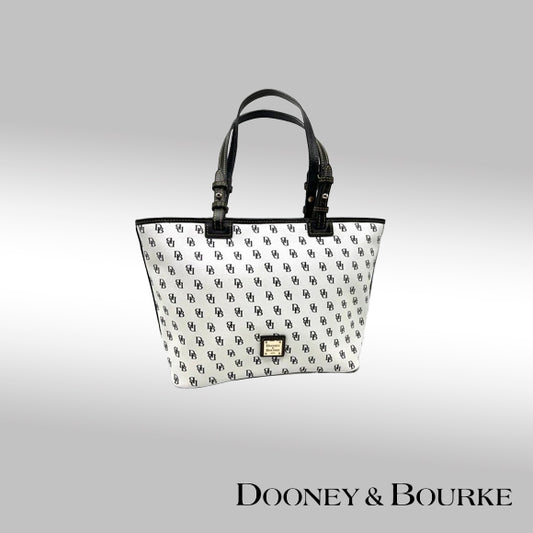 Dooney & Bourke Gretta Leisure Shopper Tote – White with Black Signature Monogram