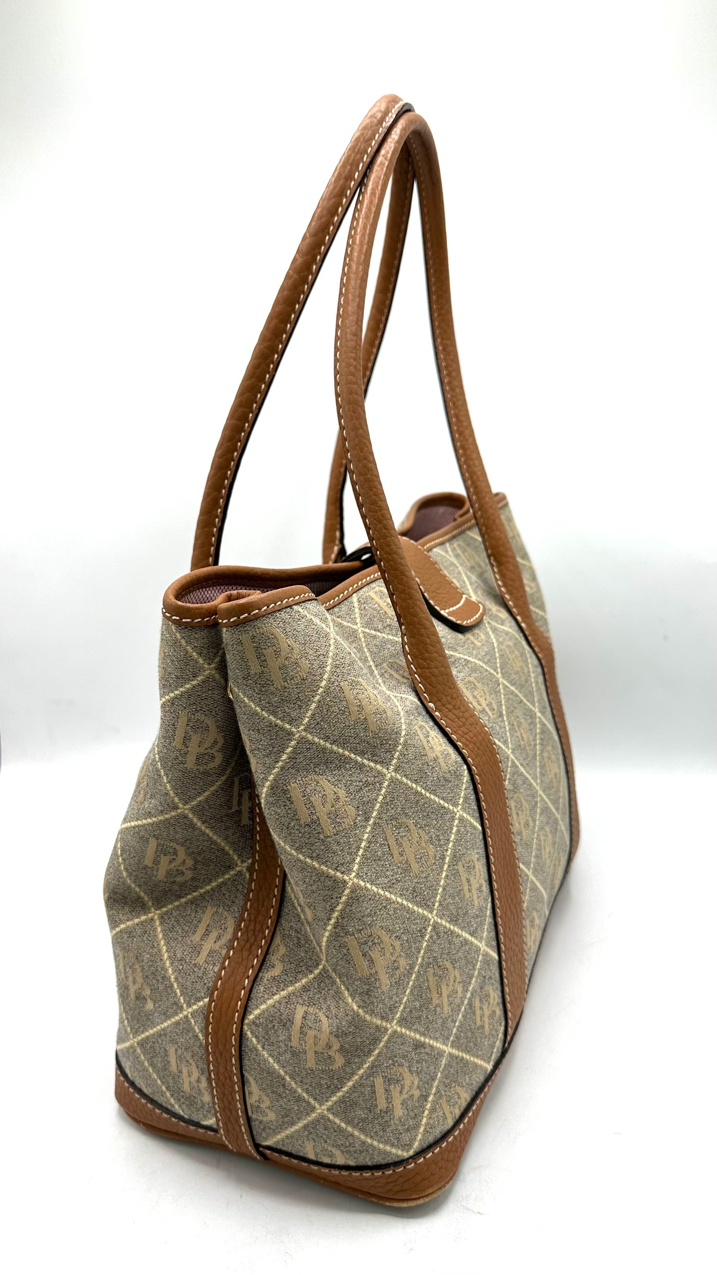 Dooney & Bourke Vintage Tote – Khaki Canvas with Leather Trim and Duck Logo