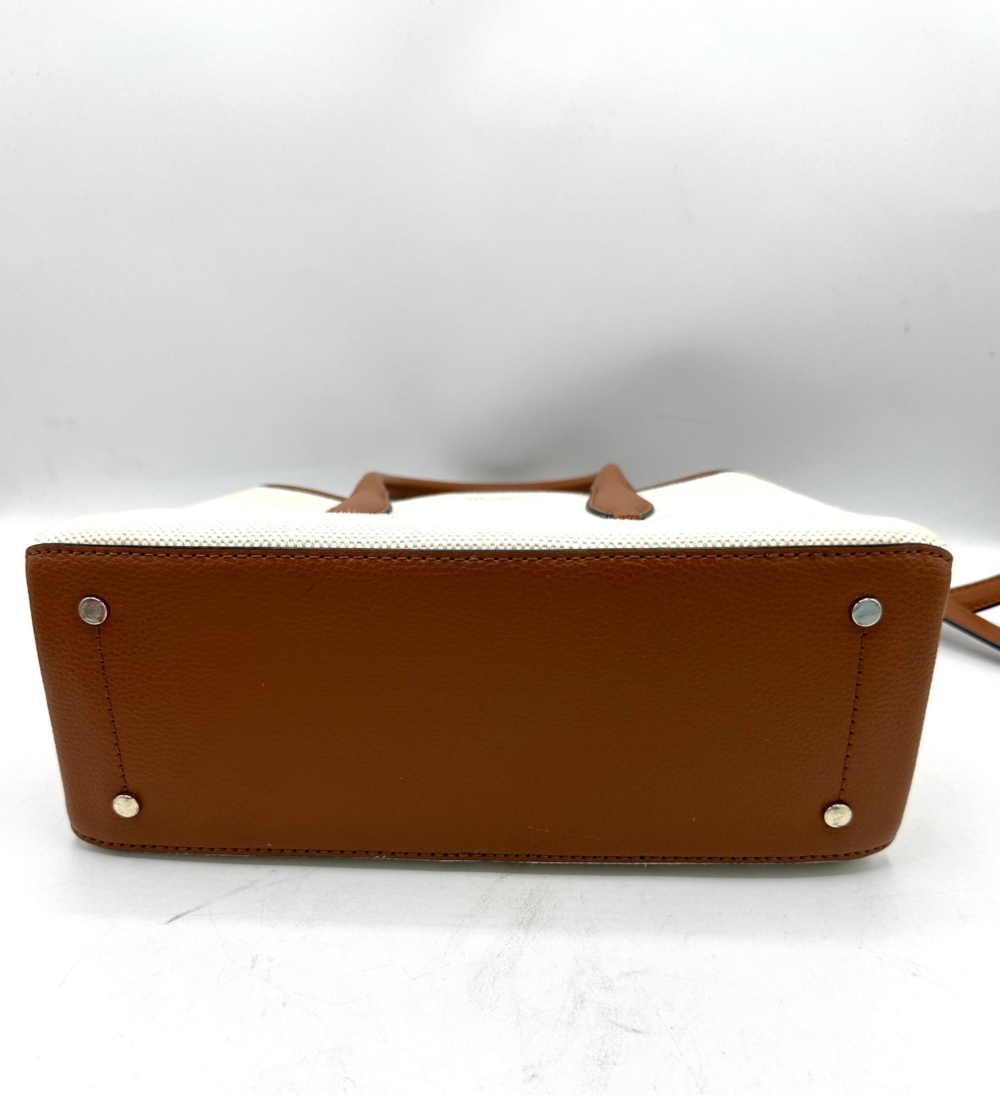 Kate Spade Small Eva Satchel – Cream Canvas with Tan Leather Trim